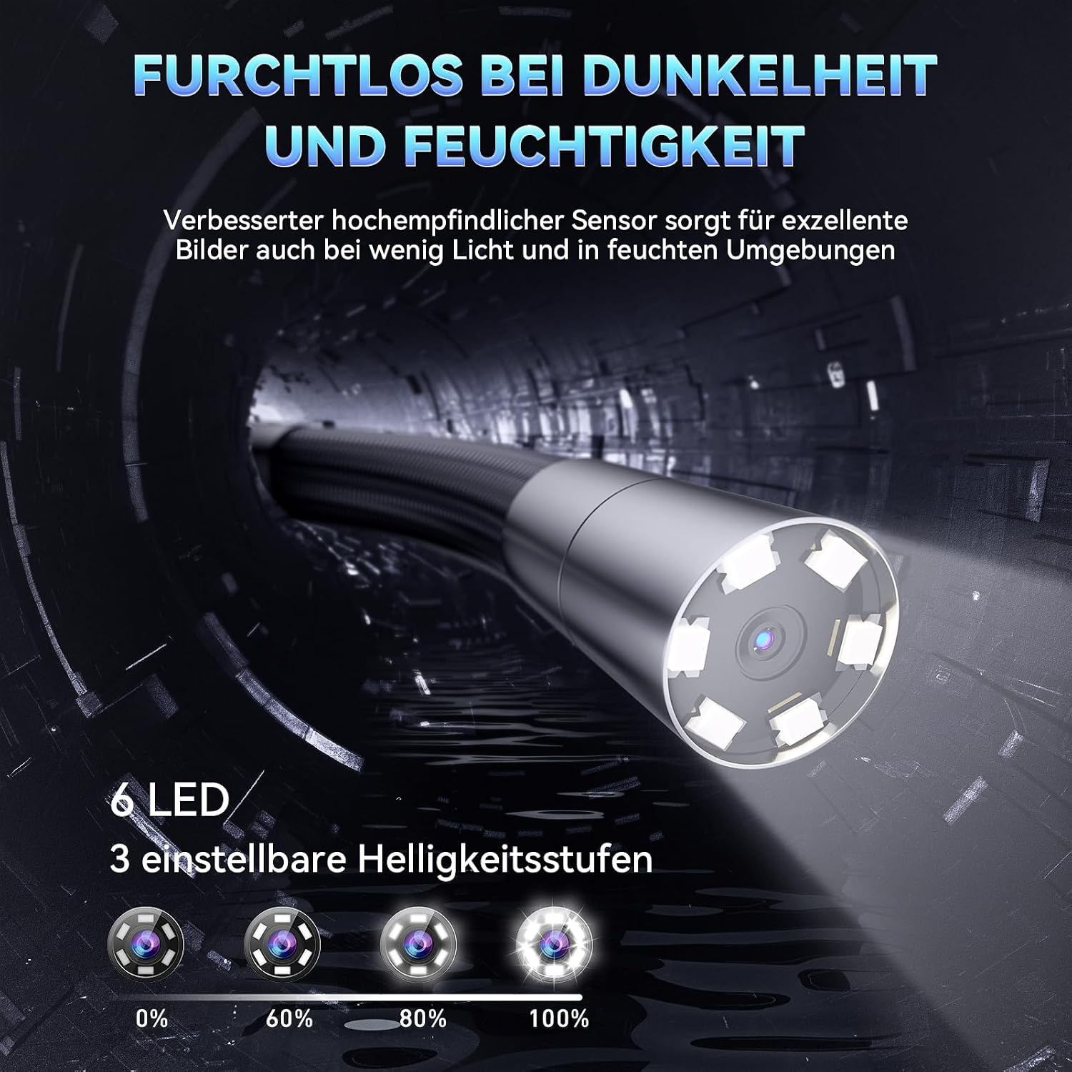 Detalle de Ralcam M606X-S1M endoskopkamera med 360°-sond, 5-tumsskärm och IP67