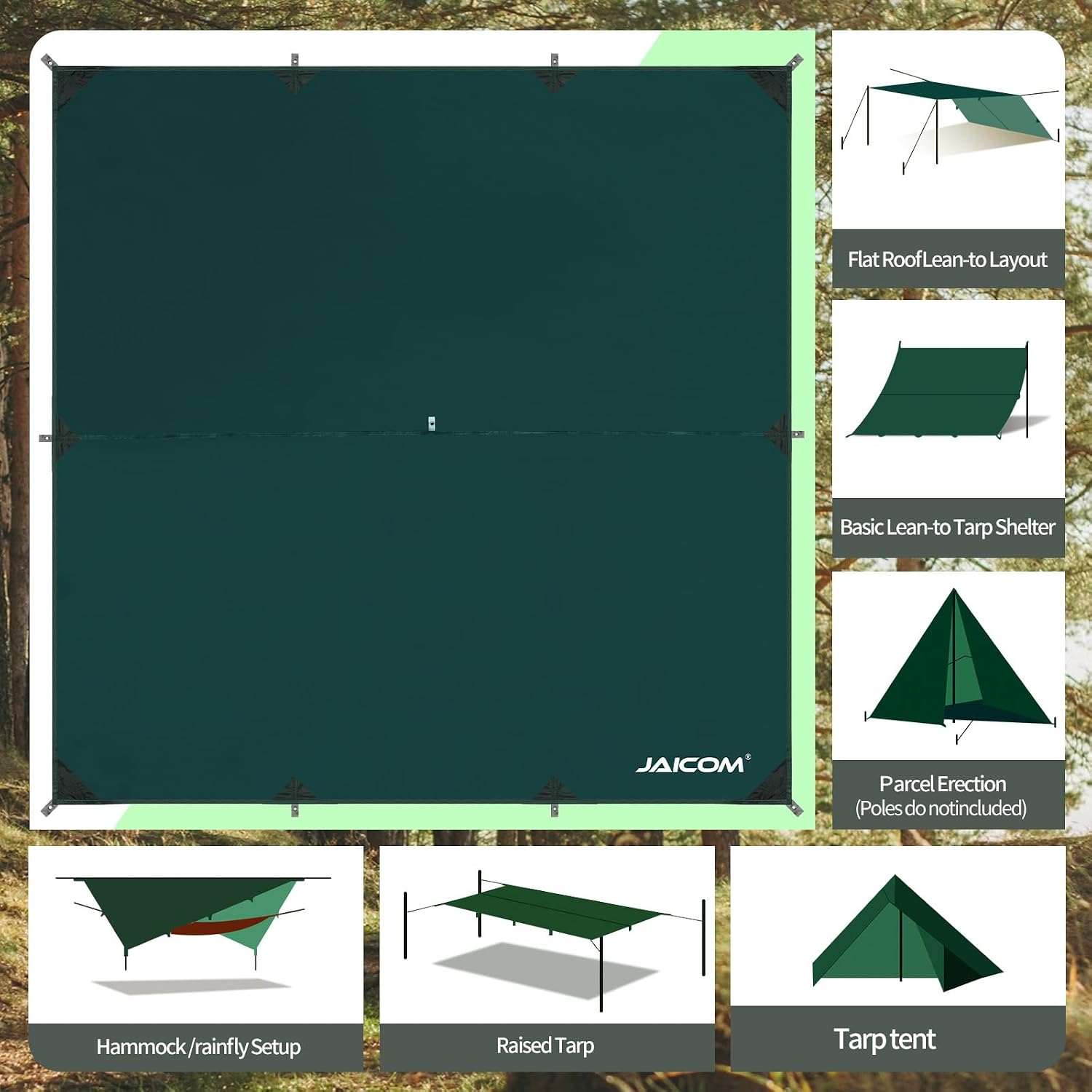 Detalle de JAICOM Tarp Campeggio 3M x 3M: telo impermeabile, ultra leggero e versatile per amache, campeggio e picnic
