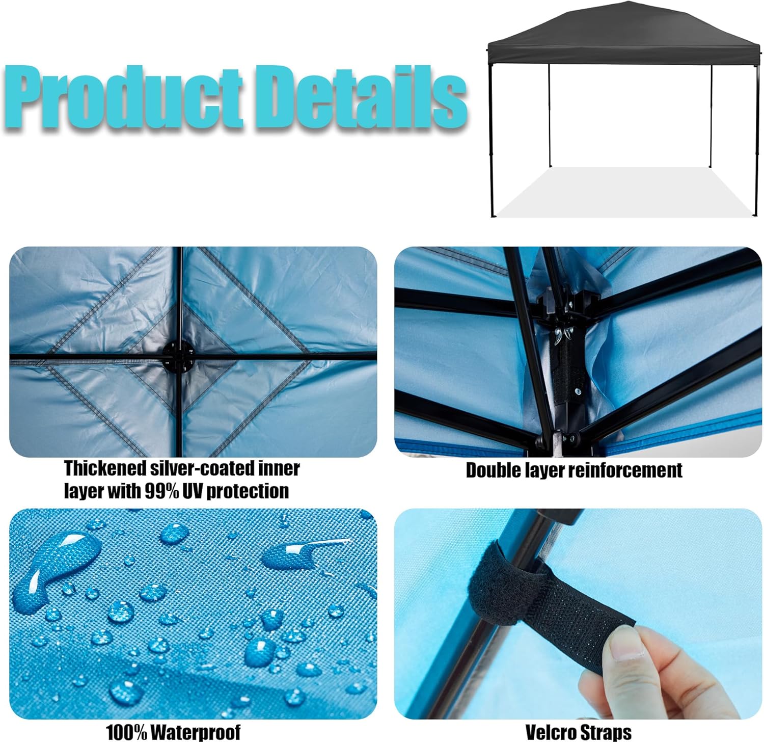 Detalle de NINAT 10x10 ft Replacement Canopy Top, Black Polyester, Waterproof UV Protection