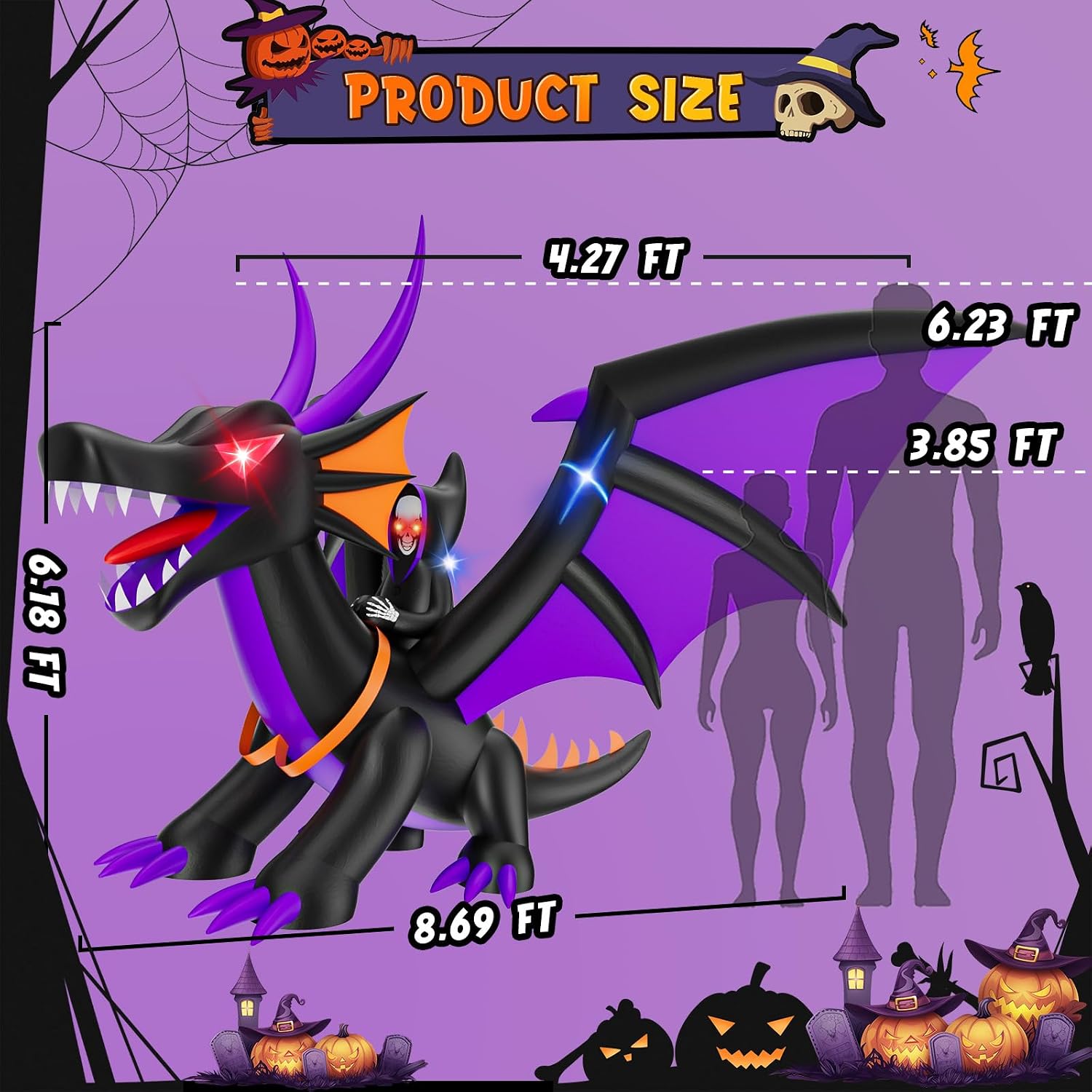 Detalle de Skirfy 7FT Halloween Inflatable Dragon with LED Lights for Outdoor Displays