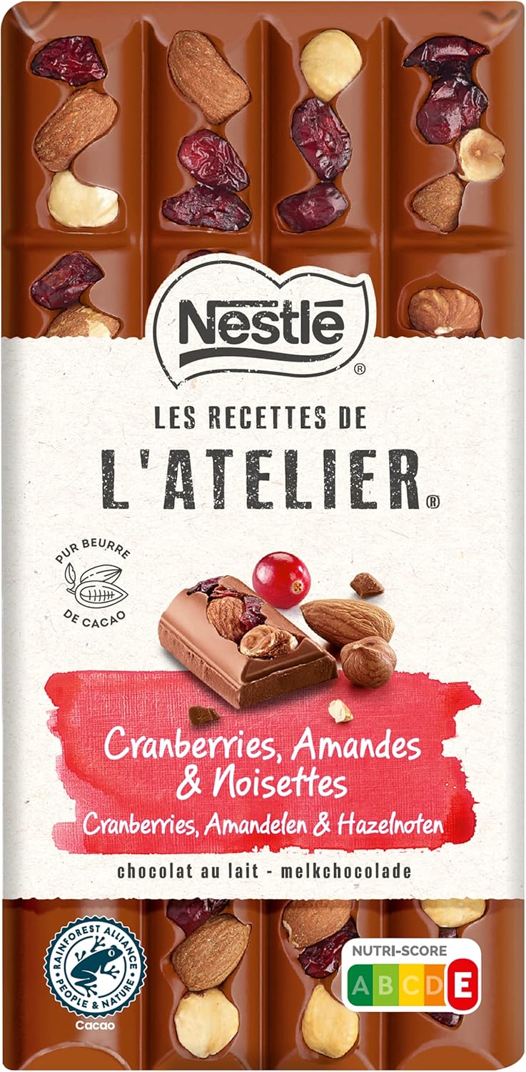 Thumbnail 2 de Nestlé Les Recettes de L’Atelier Tablette Chocolat au lait aux cranberries, amandes & noisettes (lot de 2) – 170 g