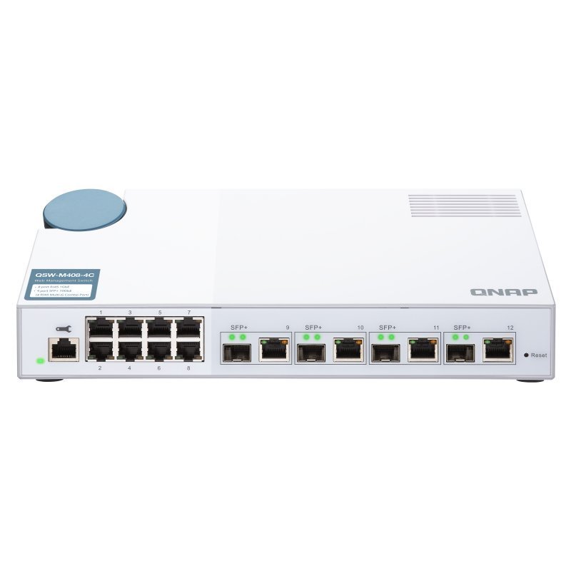 Detalle 2 de QNAP QSW-M408-4C: Switch gestionado 8 Gigabit y 4x10GbE SFP+/RJ45 para redes domésticas o pequeñas oficinas