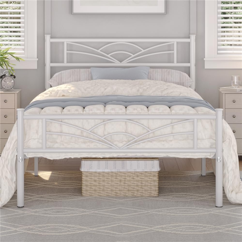 Detalle 2 de Yaheetech Struttura Letto Singolo in Ferro con Spazio Aggiuntivo e Testiera a Nuvole – 90 x 200 cm, Bianco