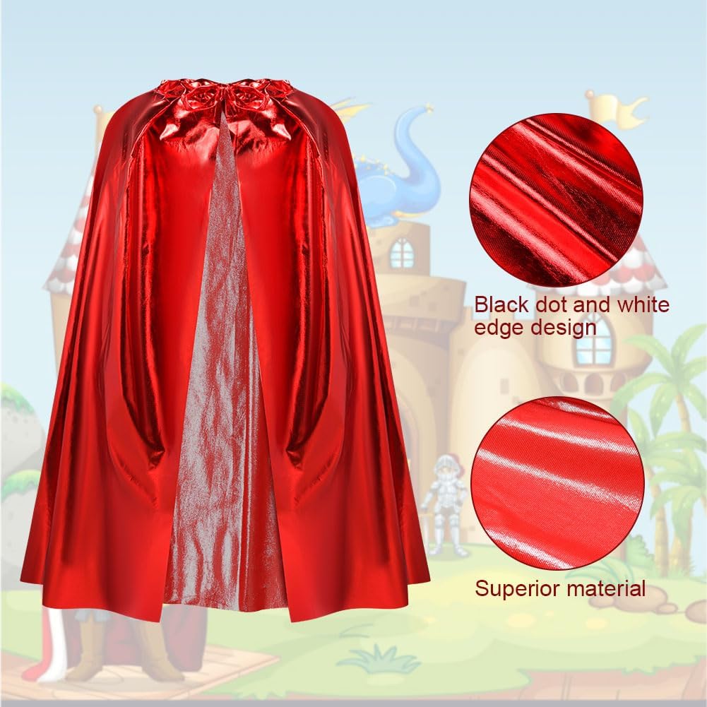 Detalle 2 de AOOWU Kids King Costume with Cape and Crown (One Size, 80cm) – Red Velvet Royal Cloak