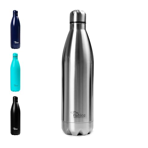 Detalle de Botella de Agua de Acero Inoxidable 1 L Otto Koning: Doble Aislamiento, Sin BPA y a Prueba de Fugas