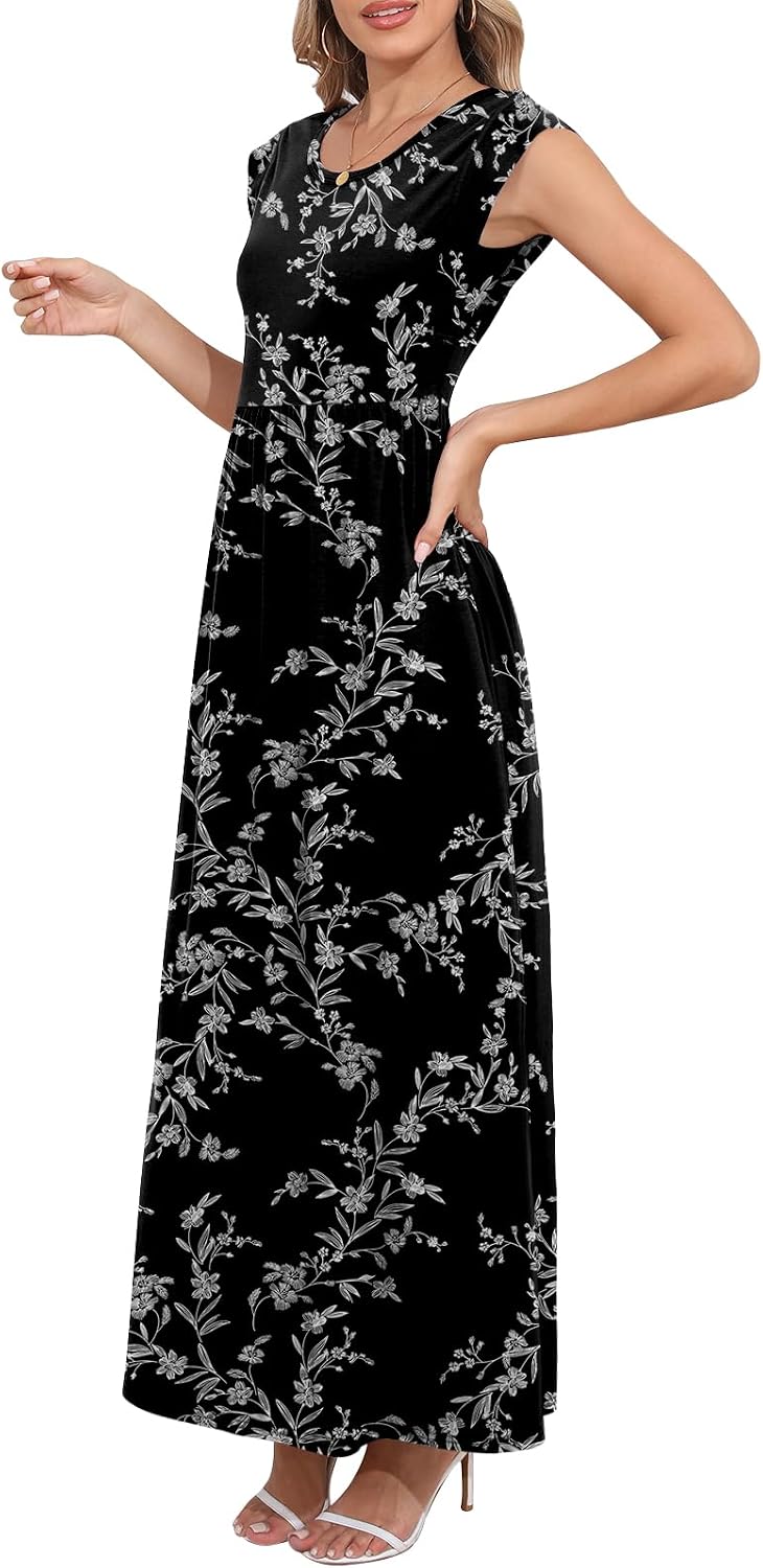 Detalle 2 de DB MOON Women’s 2026 Empire Waist Maxi Dress with Pockets (Cap Sleeve Sundress)