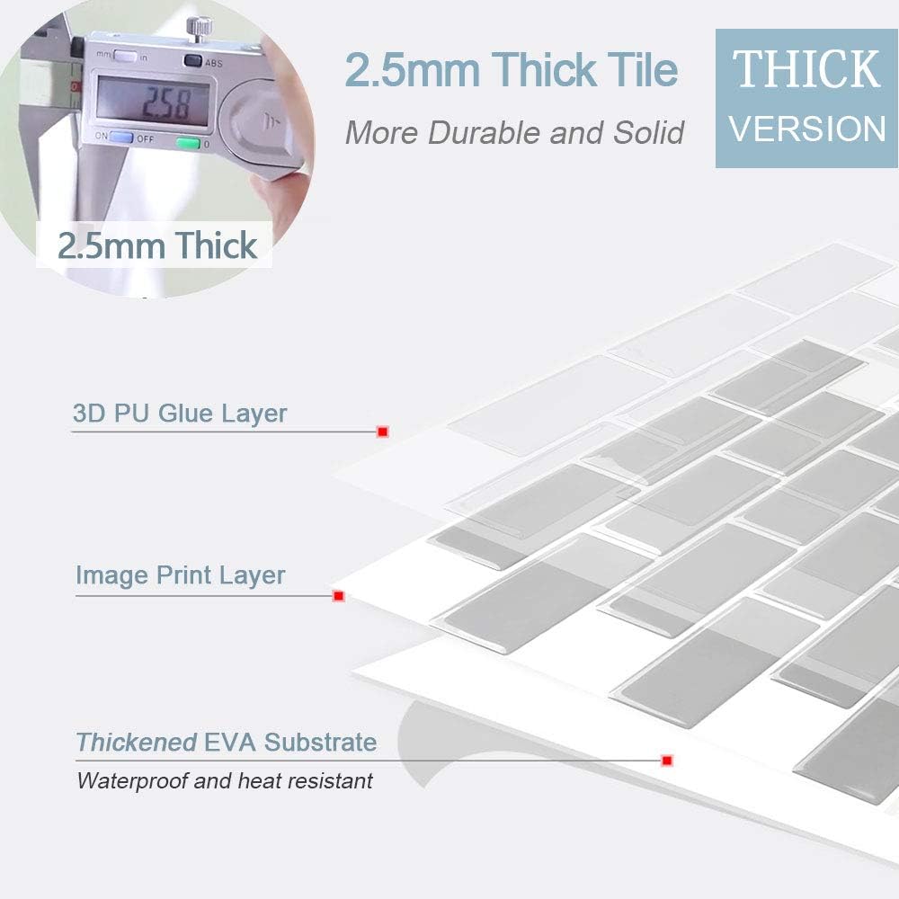 Thumbnail 1 de Yoillione 3D Fliesenaufkleber (selbstklebend) für Bad & Küche – dickere Vinyl-Klebefliesen in Weiß/PVC, 10 Blatt