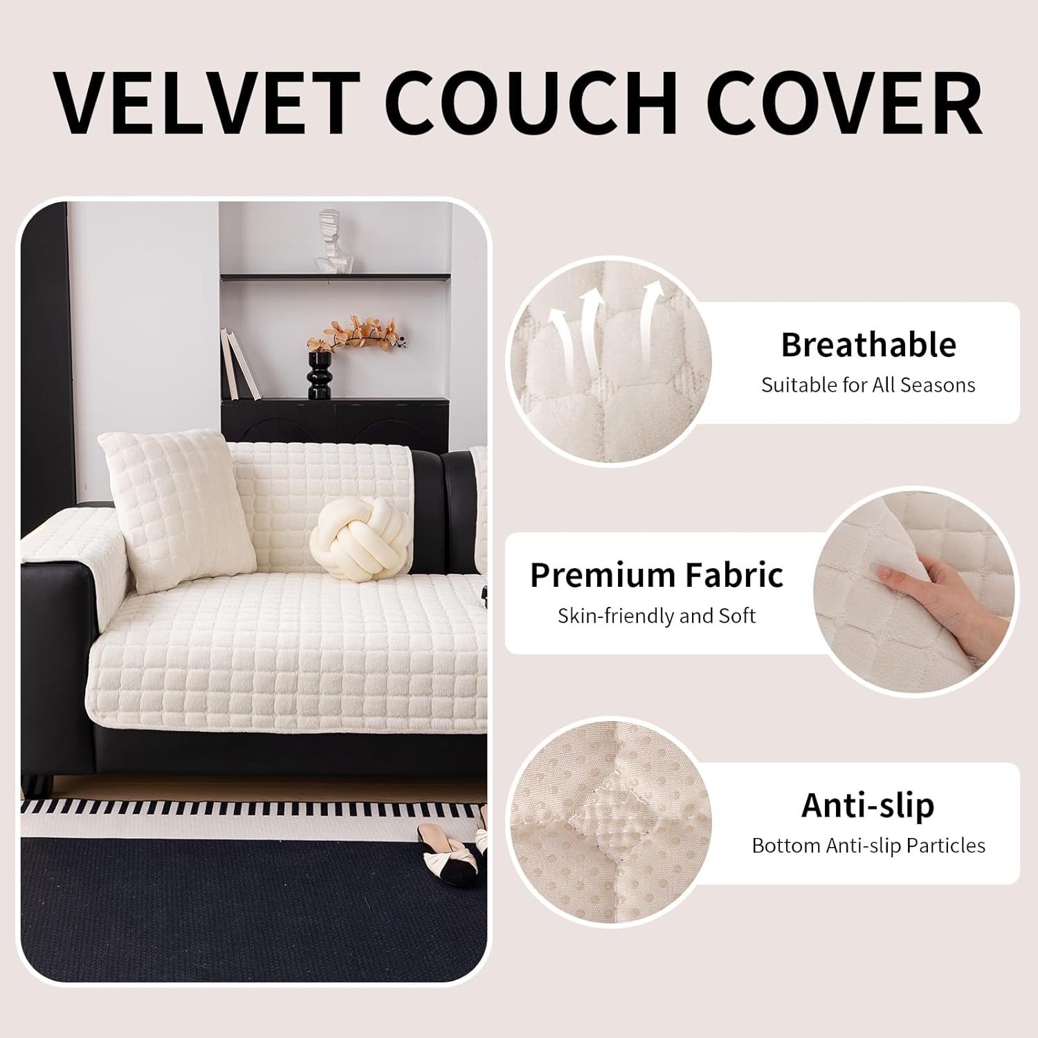 Thumbnail 1 de MDSASFD Velvet Couch Cover for 3-Cushion L-Shape Sofa — Washable, Anti-Slip, Pet & Kid Friendly