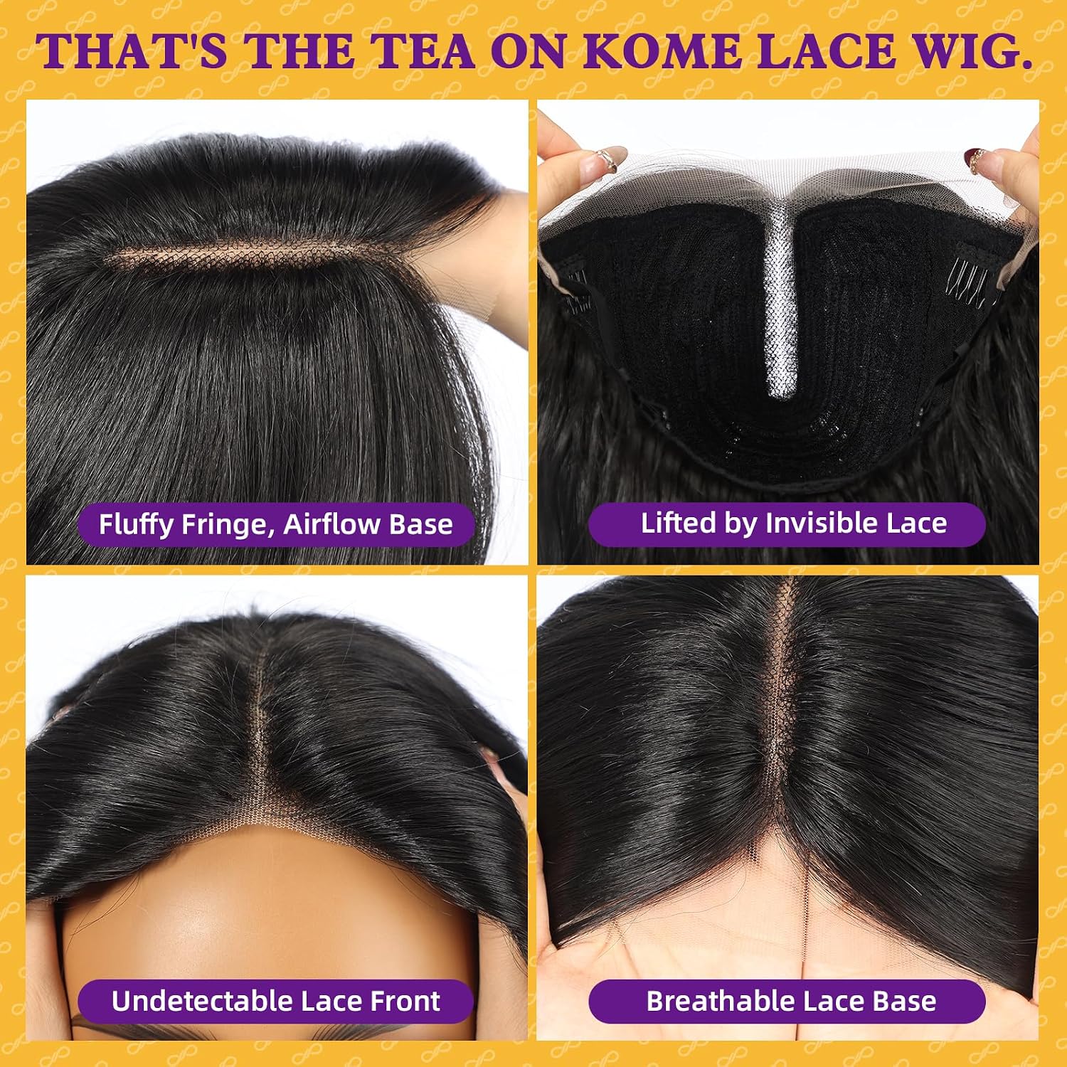 Thumbnail 2 de KOME 28-Inch Black Wavy Synthetic Lace Front Wig with Bangs