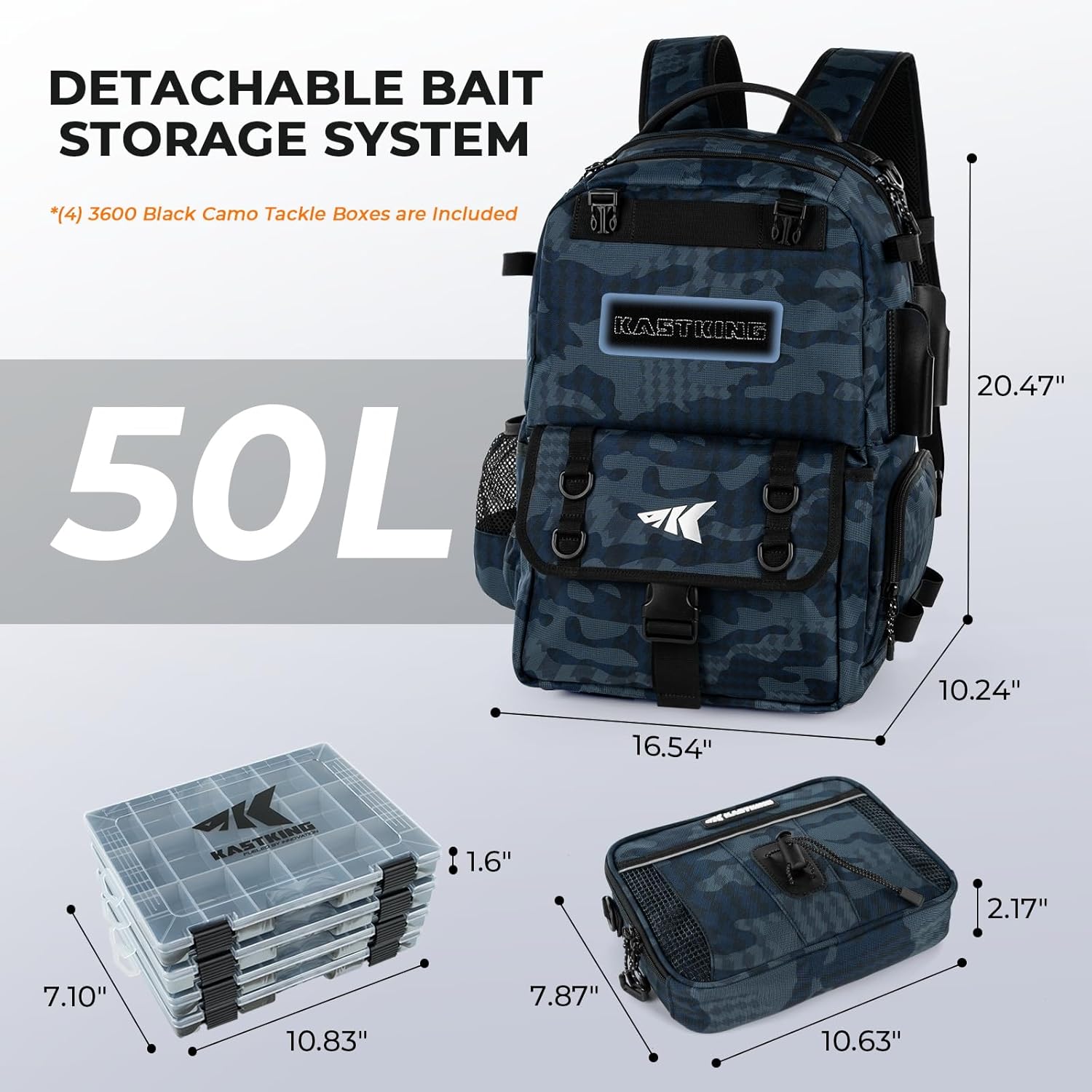 Thumbnail 2 de KastKing BaitSpace 50L Fishing Tackle Backpack with Removable Bait Binder and 2 Rod Holders