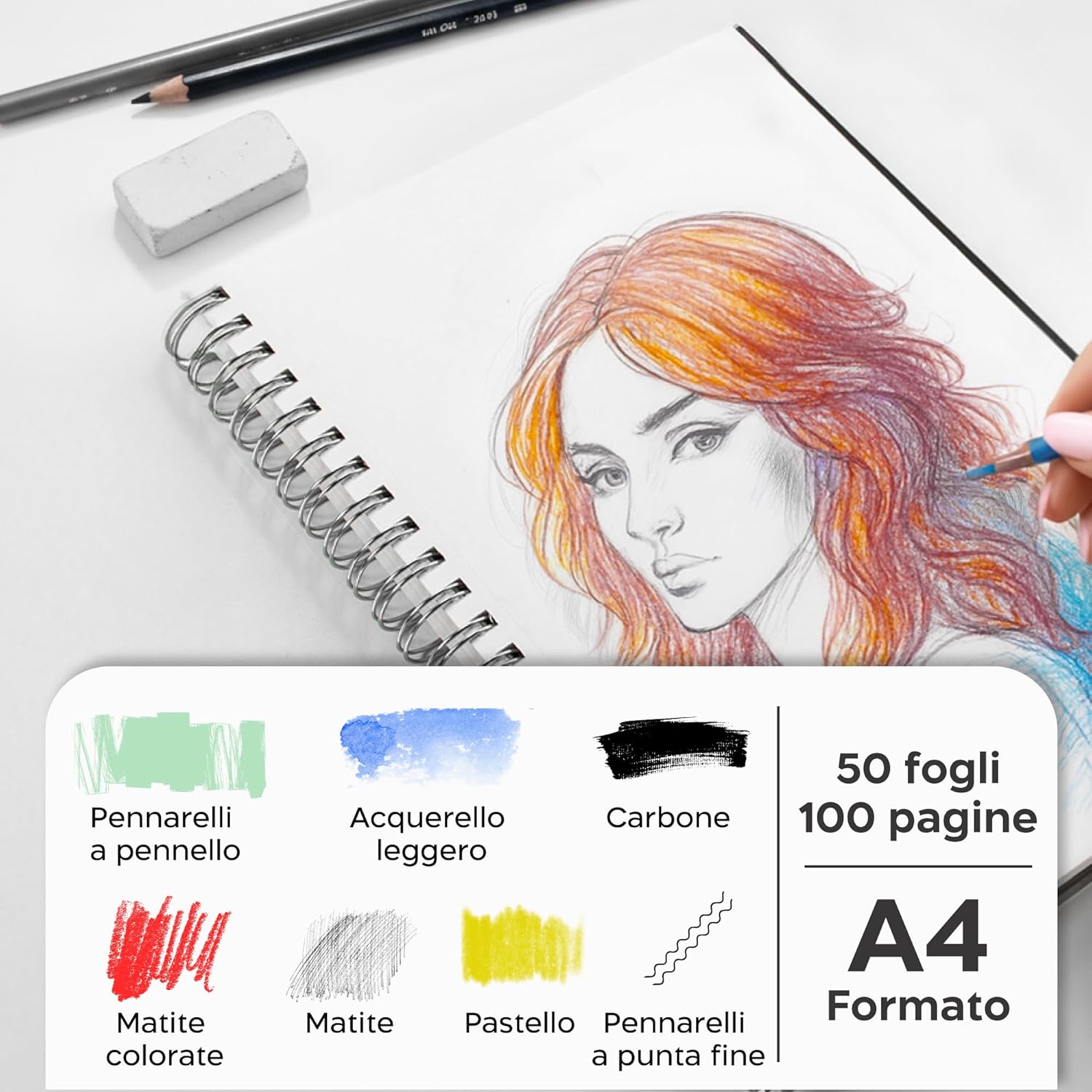Thumbnail 2 de Zenacolor Sketchbook A4 con copertina rigida, carta 200 g/m², 50 fogli (100 pagine) a spirale