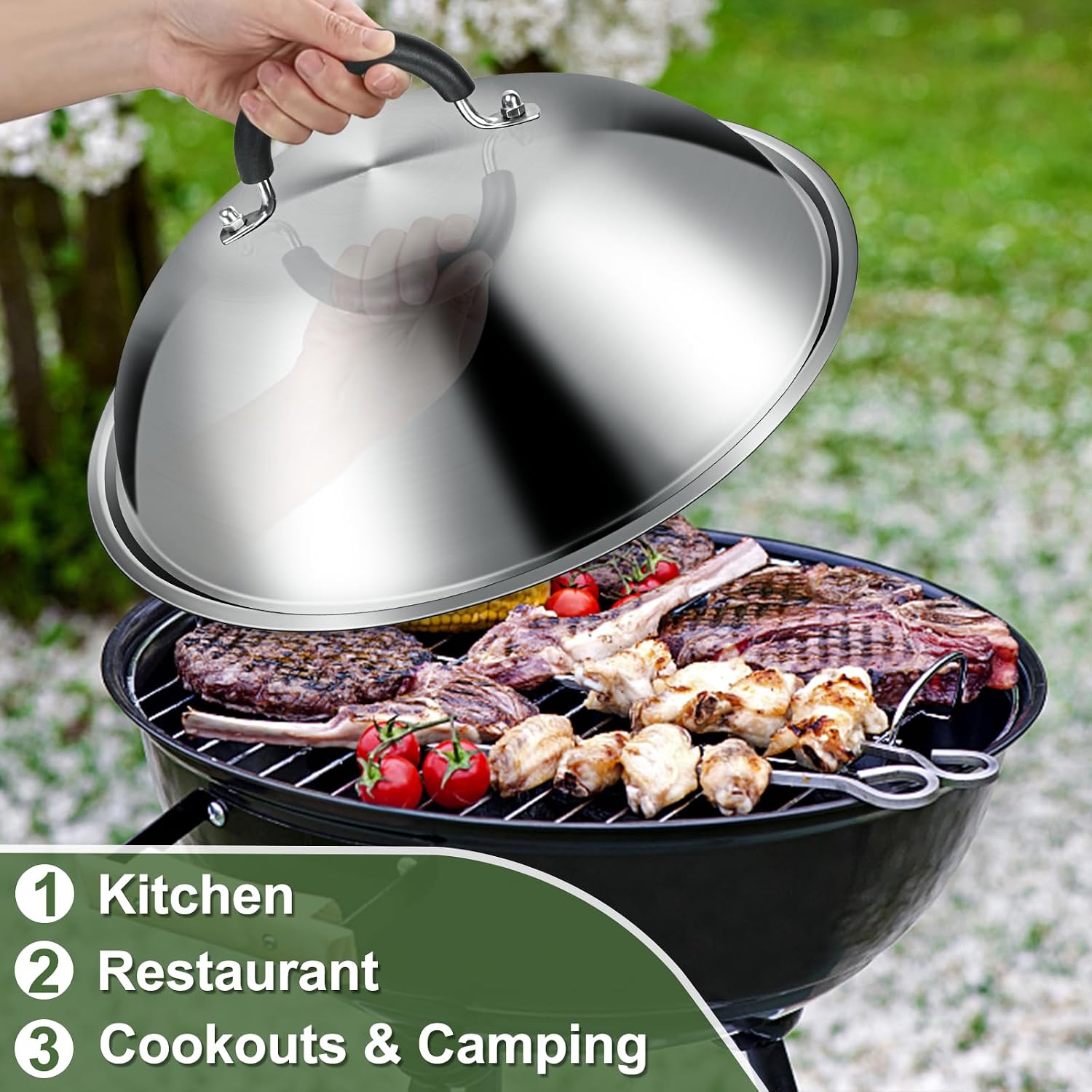 Detalle de EWFEN xike-0079US Griddle Set with Stainless Steel Dome and Cast Iron Press