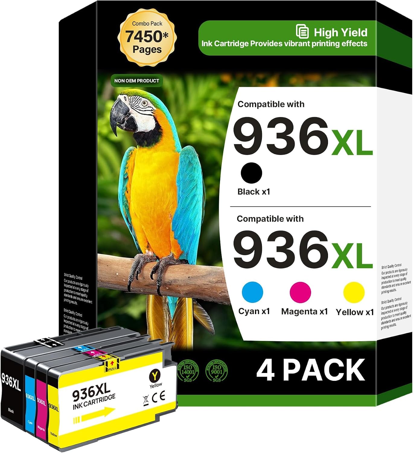 Detalle de Gagalay 936XL Ink Cartridge 4-Pack, High-Yield Black and Color