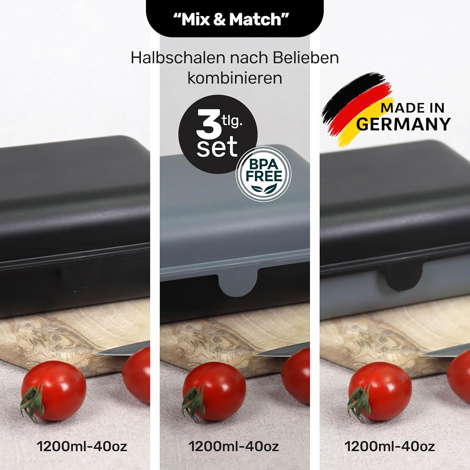 Thumbnail 3 de Blade Brotbox 3er-Set: BPA-freie Lunchboxen, 1200 ml pro Dose – Made in Germany