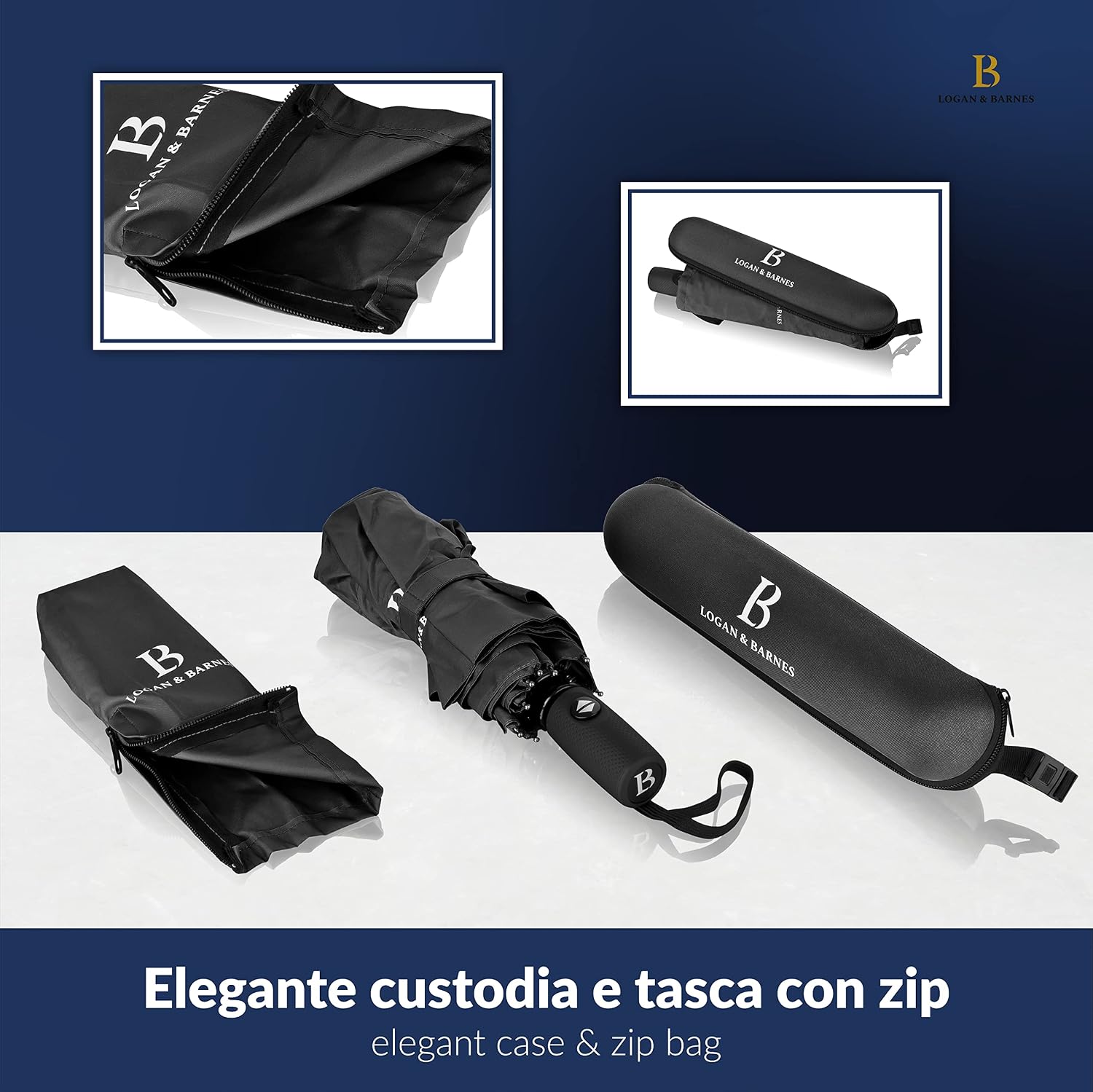 Thumbnail 3 de LOGAN & BARNES Ombrello Pieghevole Antivento Boston – Automatico, Compatto e Resistente