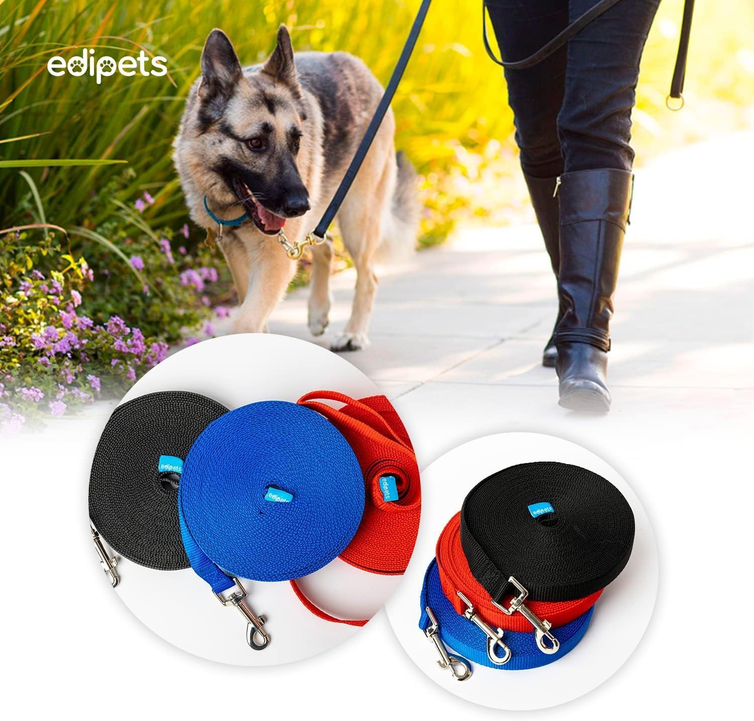 Thumbnail 5 de Edipets Schleppleine für Hunde – wasserdicht, 15 m schwarz (auch in 1,5–10 m erhältlich)