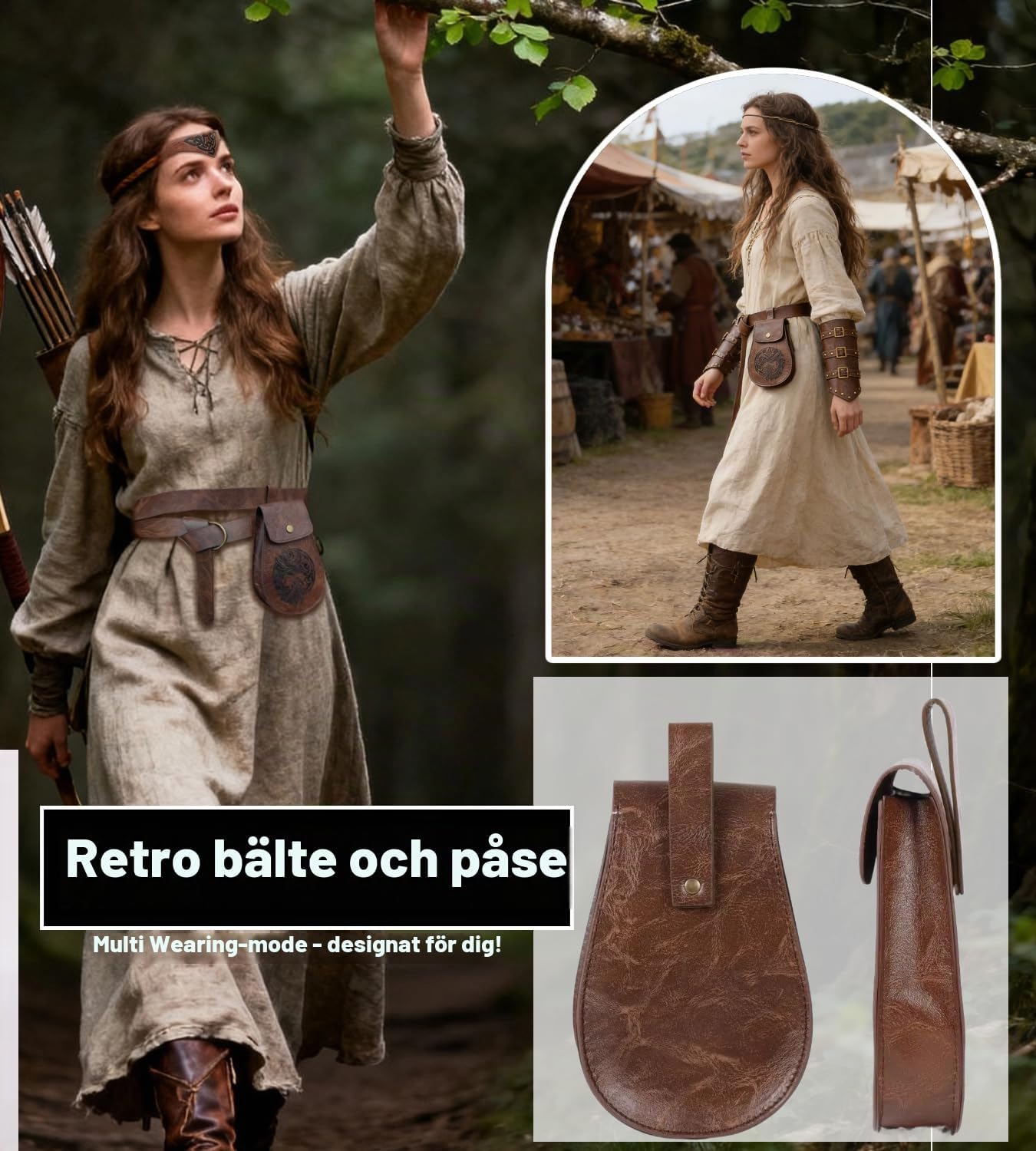 Detalle 2 de Medeltida kostymset med präglat konstläderbälte, bältesväska och armskenor