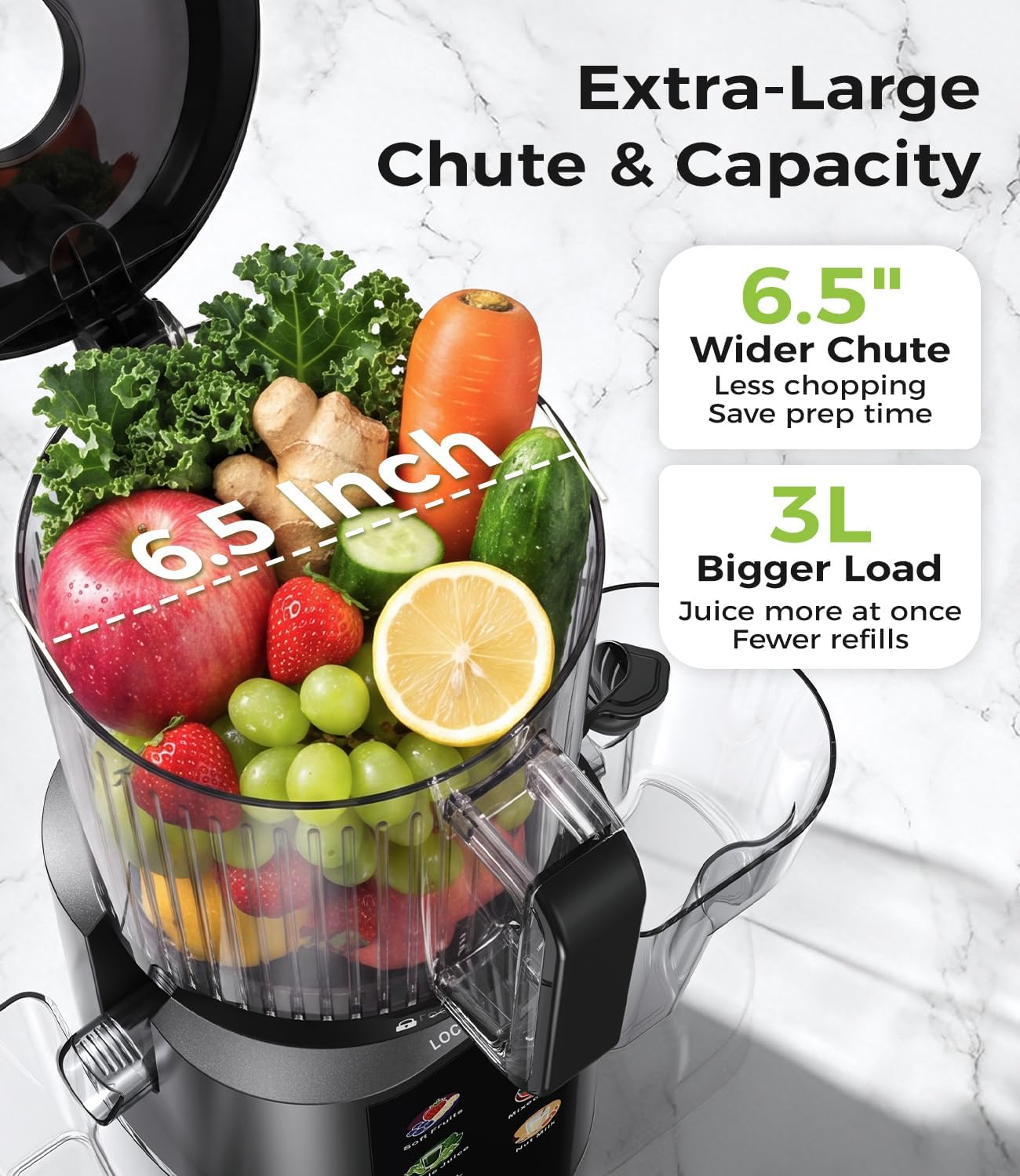 Detalle 2 de ONELIVE JB-M12 Cold Press Juicer, 6.5-Inch Chute, 3 L Hopper
