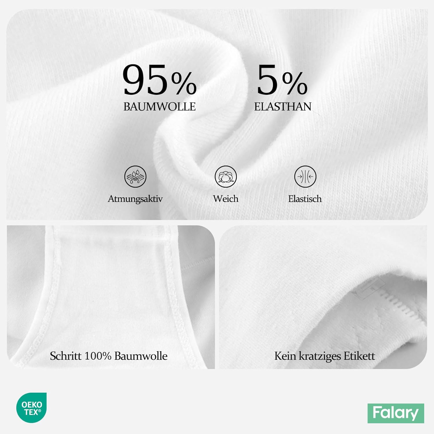 Thumbnail 2 de FALARY Damen-Unterhosen mit hoher Taille, 5er-Pack aus Baumwolle (Stretch, atmungsaktiv)