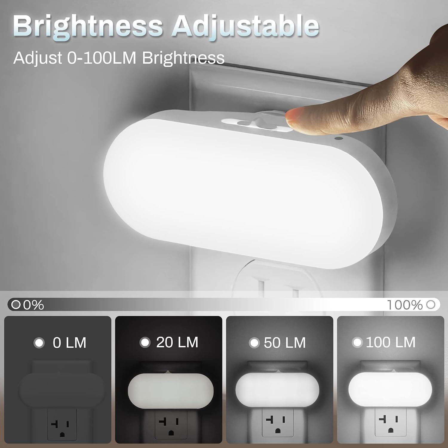 Detalle de DORESshop NL007 Plug-In LED Night Light, Dimmable 0–100 Lumens, Dusk-to-Dawn Sensor