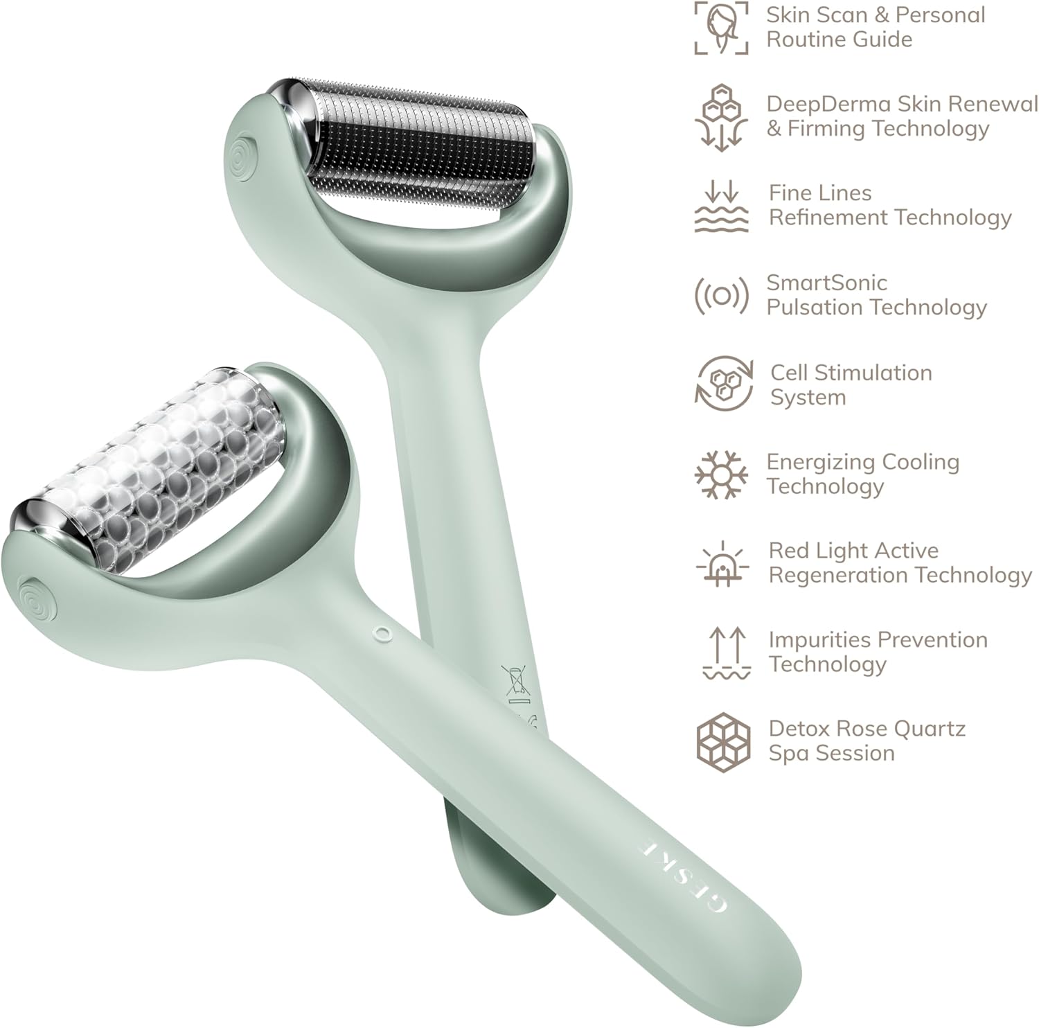 Detalle 2 de GESKE SmartAppGuided MicroNeedle Roller 9 en 1: soin visage et corps avec app intelligente et accents quartz rose