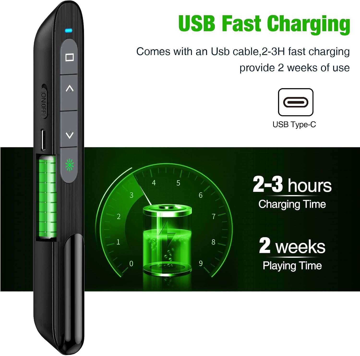 Detalle de DinoFire DM102-4 Presentation Clicker with Green Light and Rechargeable Battery