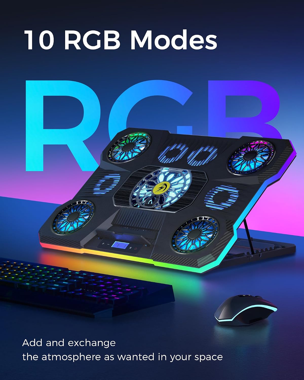 Detalle 1 de ChillCore A21 Laptop Cooling Pad with 9 Fans, RGB Lighting and 8 Height Settings