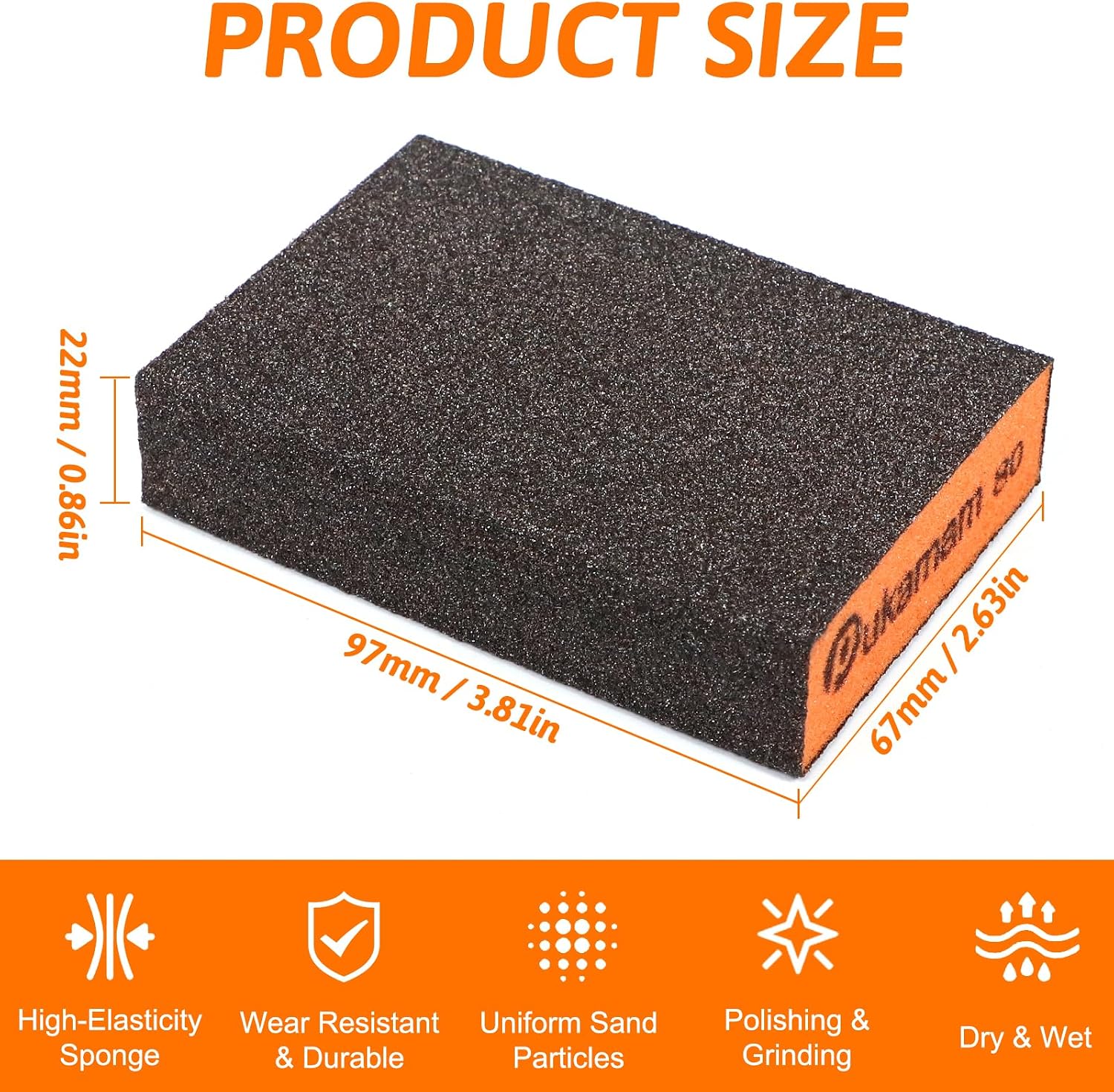 Thumbnail 1 de 9 Pcs Sanding Blocks Wet and Dry Sandpaper Set — 40/60/80/120/220 Grit, Reusable 4-Sided Sponges for Wood, Metal and Drywall