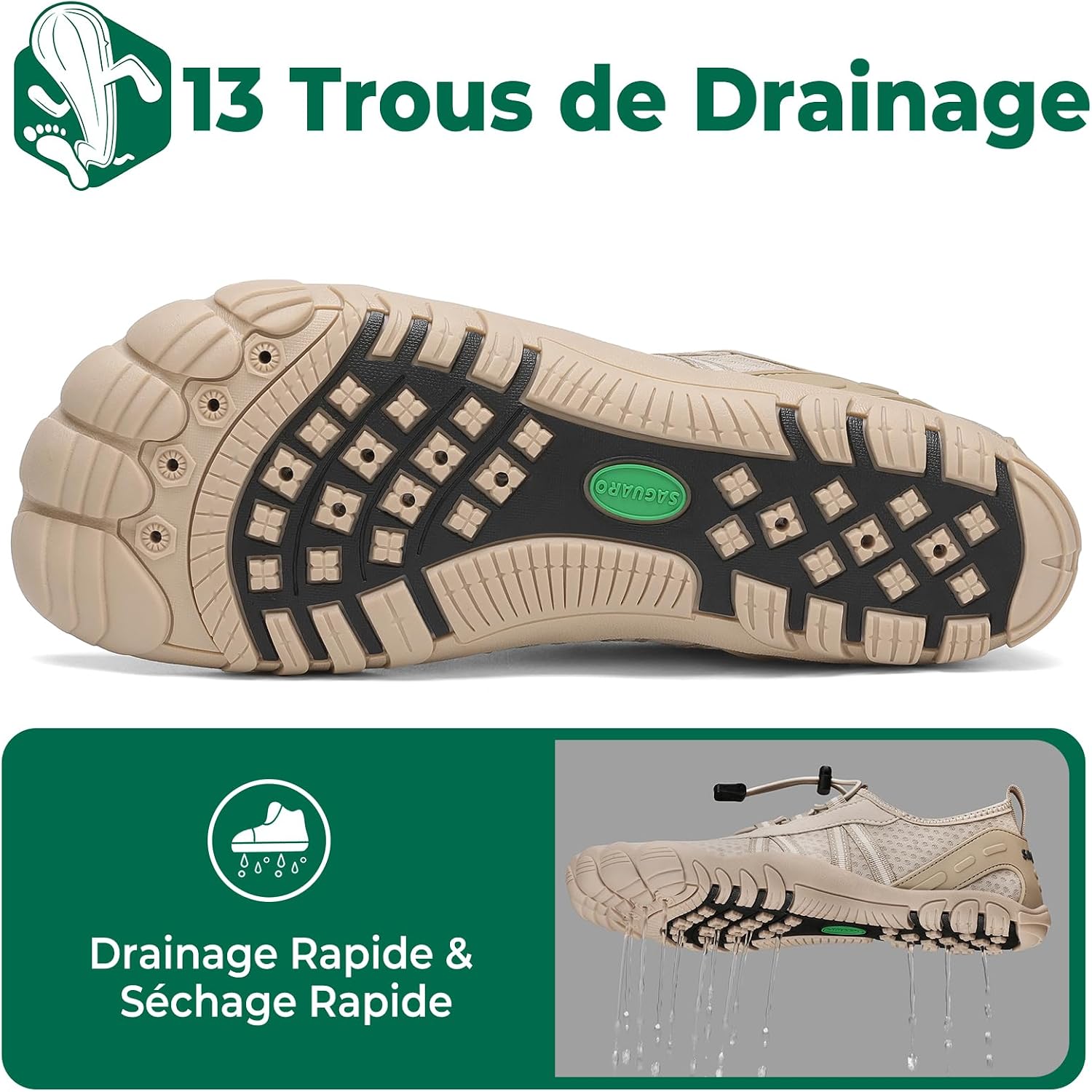 Detalle de SAGUARO Chaussures Aquatiques Femmes/Hommes – Séchage rapide et design barefoot GR.36-48