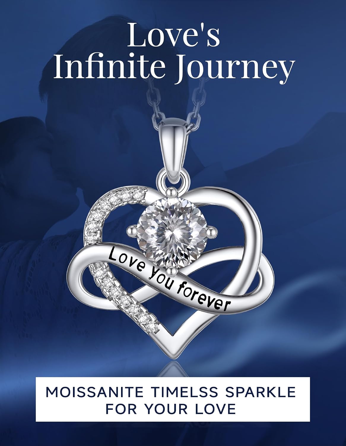 Thumbnail 1 de MomentWish Unendlichkeitszeichen Kette mit Moissanit (1 Karat) – Silber 925 Infinity Schmuck mit Herz
