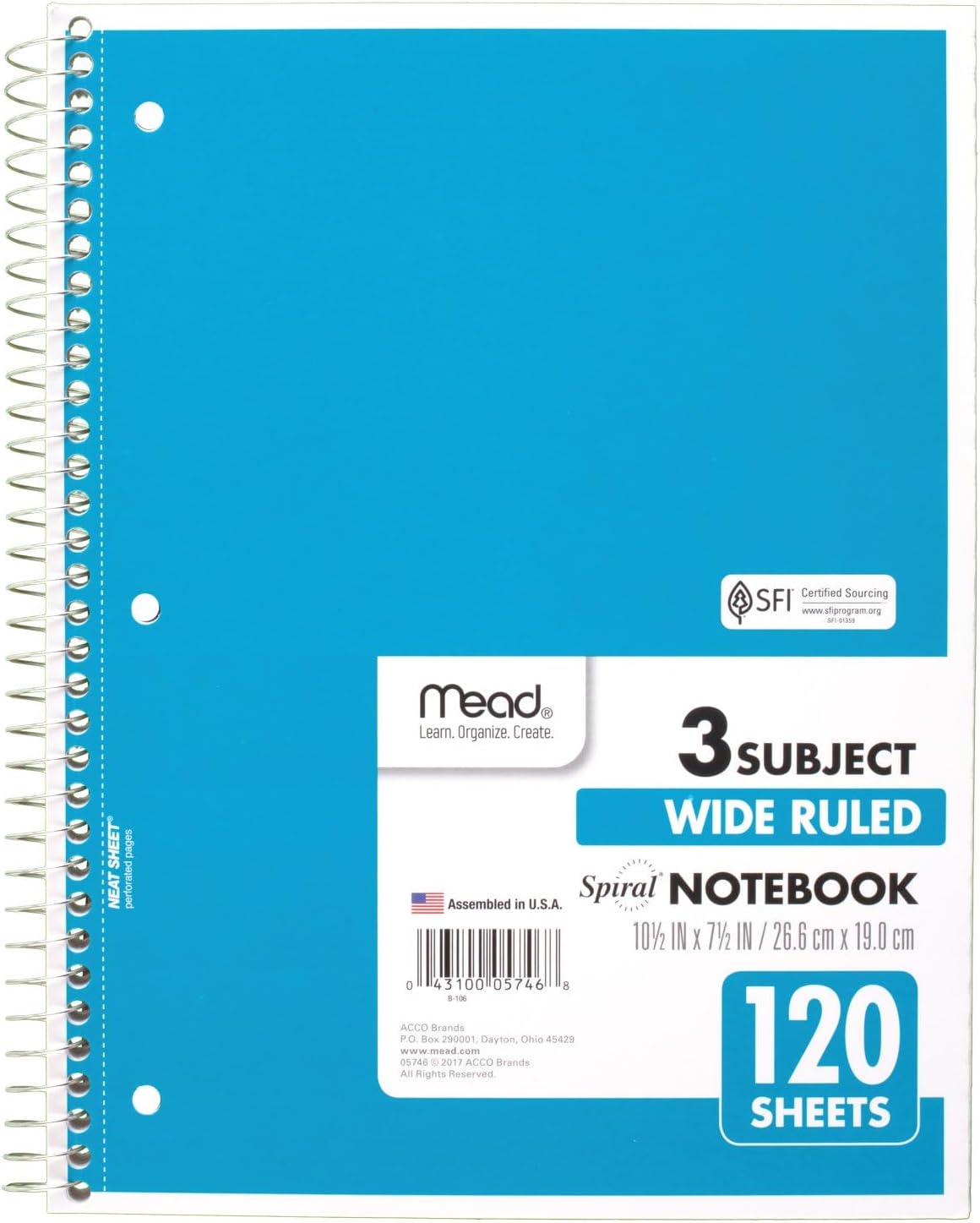 Detalle de Mead 3-Subject Notebook, 120 Sheets