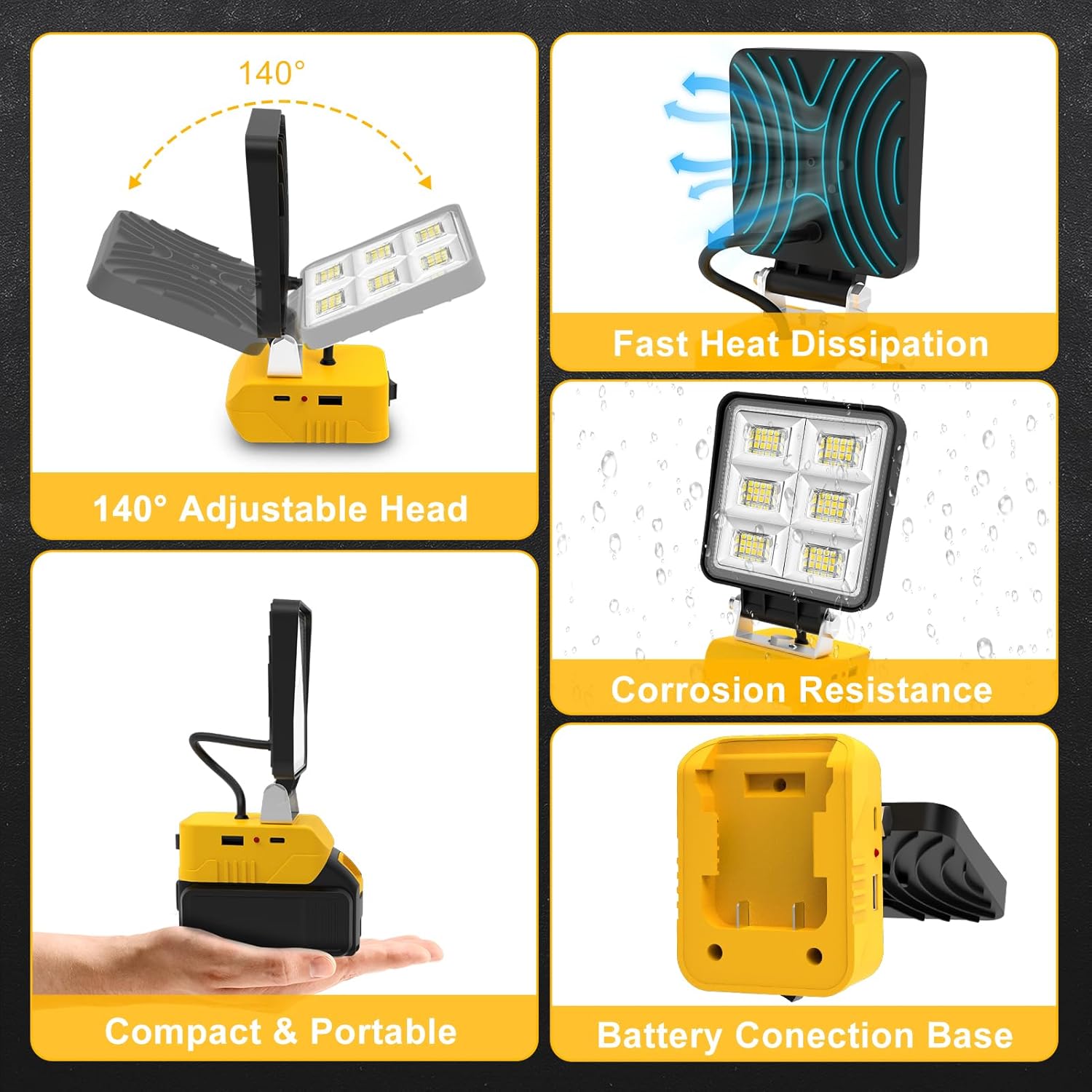 Thumbnail 4 de NATPOW 5200LM Flood Light for Dewalt 18V 📷