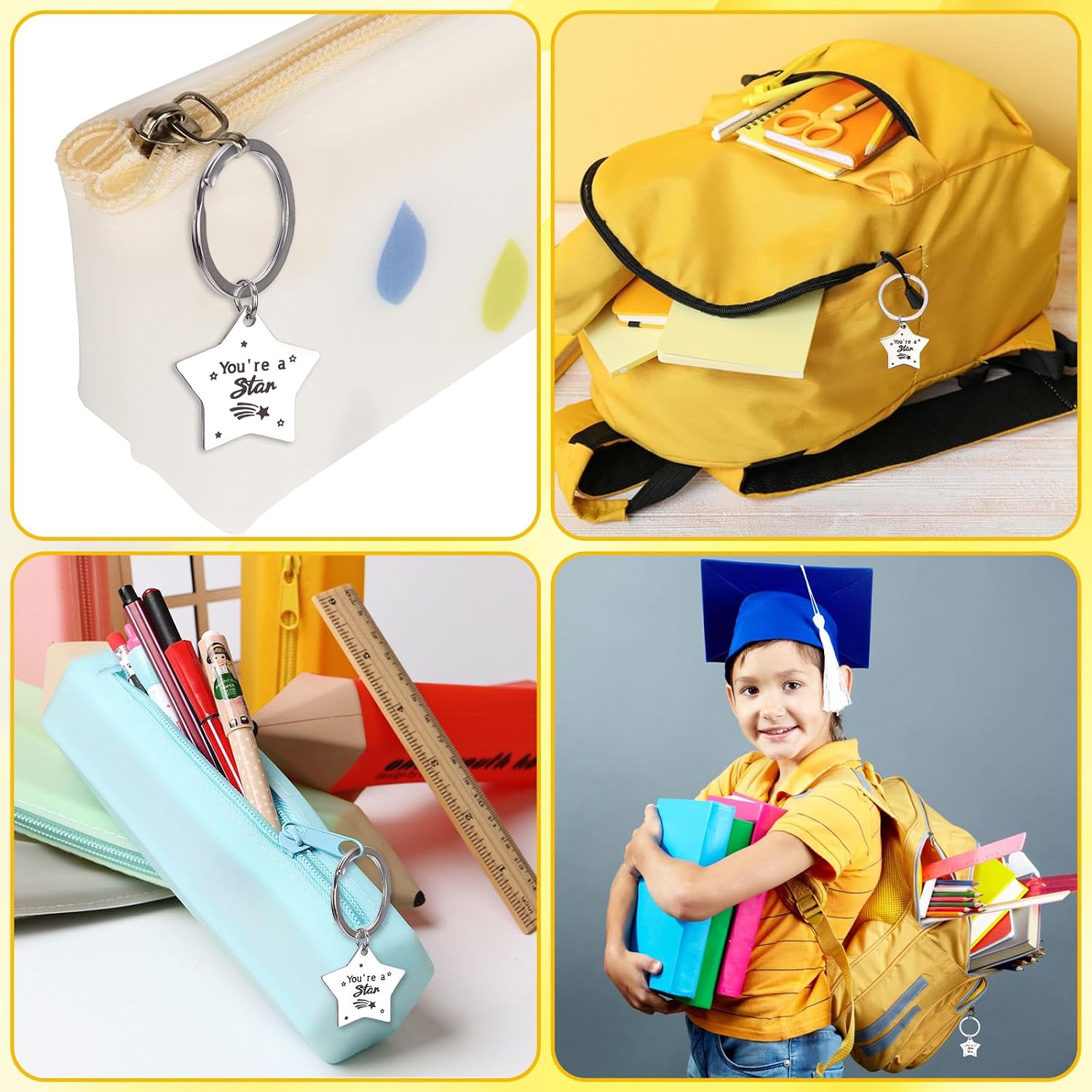 Thumbnail 6 de GADITIEK 30-Set Gifts for Students from Teachers: Star Keyrings with Encouragement Cards and Organza Pouches