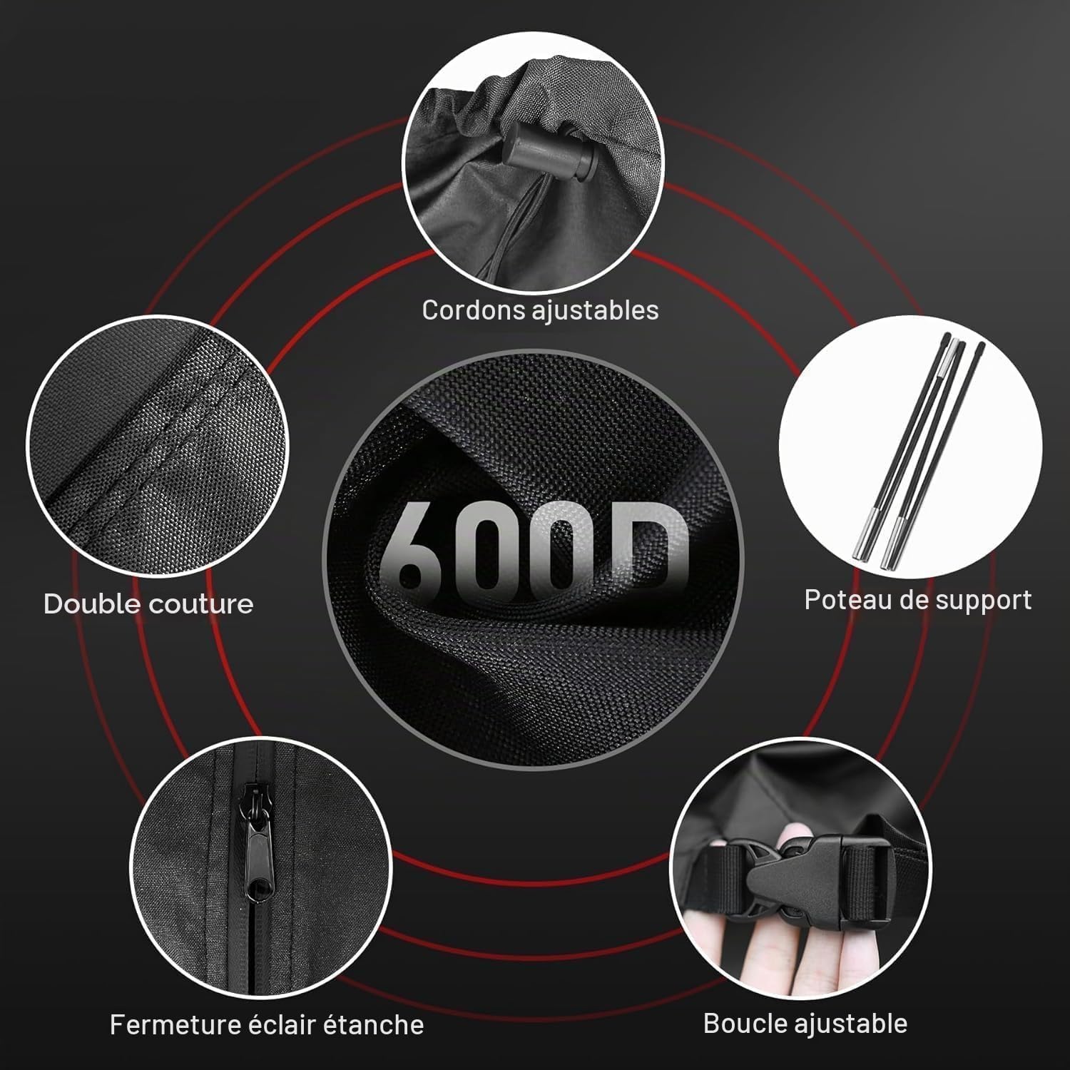 Detalle de Zettum UC-DS-M-BLK beschermhoes voor zweefparasol, 600D Oxford en PU-coating