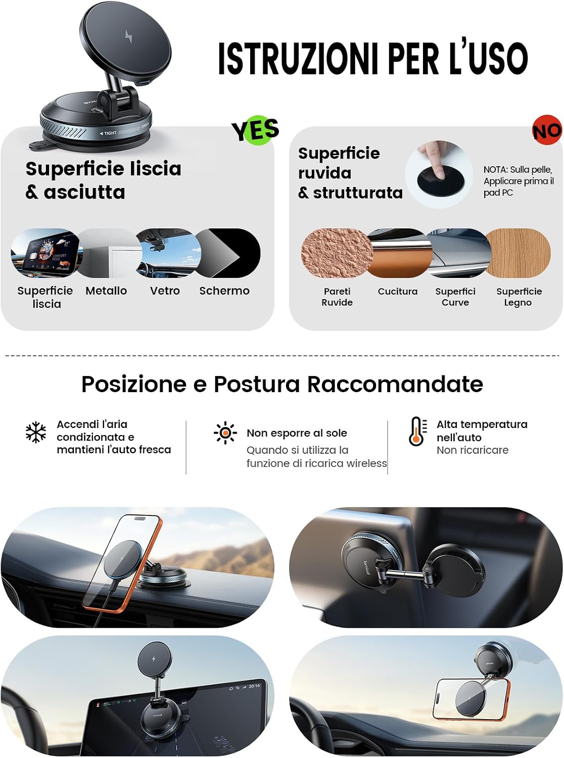 Thumbnail 6 de Lamicall Caricatore Wireless Auto MagSafe 15W con Ventosa 64 mm e Supporto con Doppia USB-C