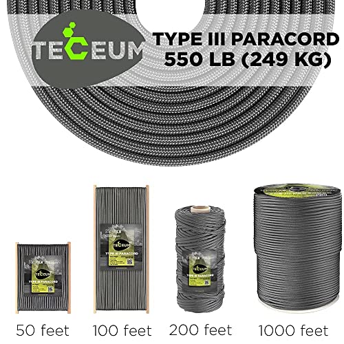 Thumbnail 8 de TECEUM Paracord 550 Typ III – 4 mm, Dunkelgrau, 30 m | Vielseitige Nylon-Schnur für Camping und Survival