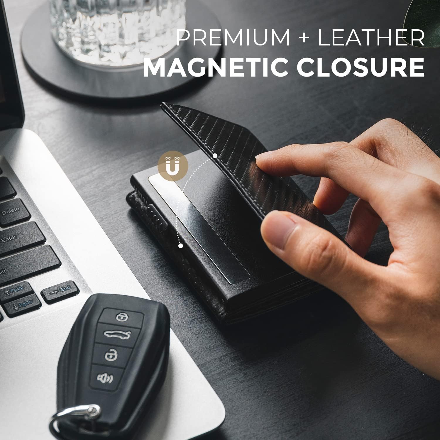 Detalle de VULKIT Leather Pop Up Card Wallet with RFID Blocking and Banknote Compartment
