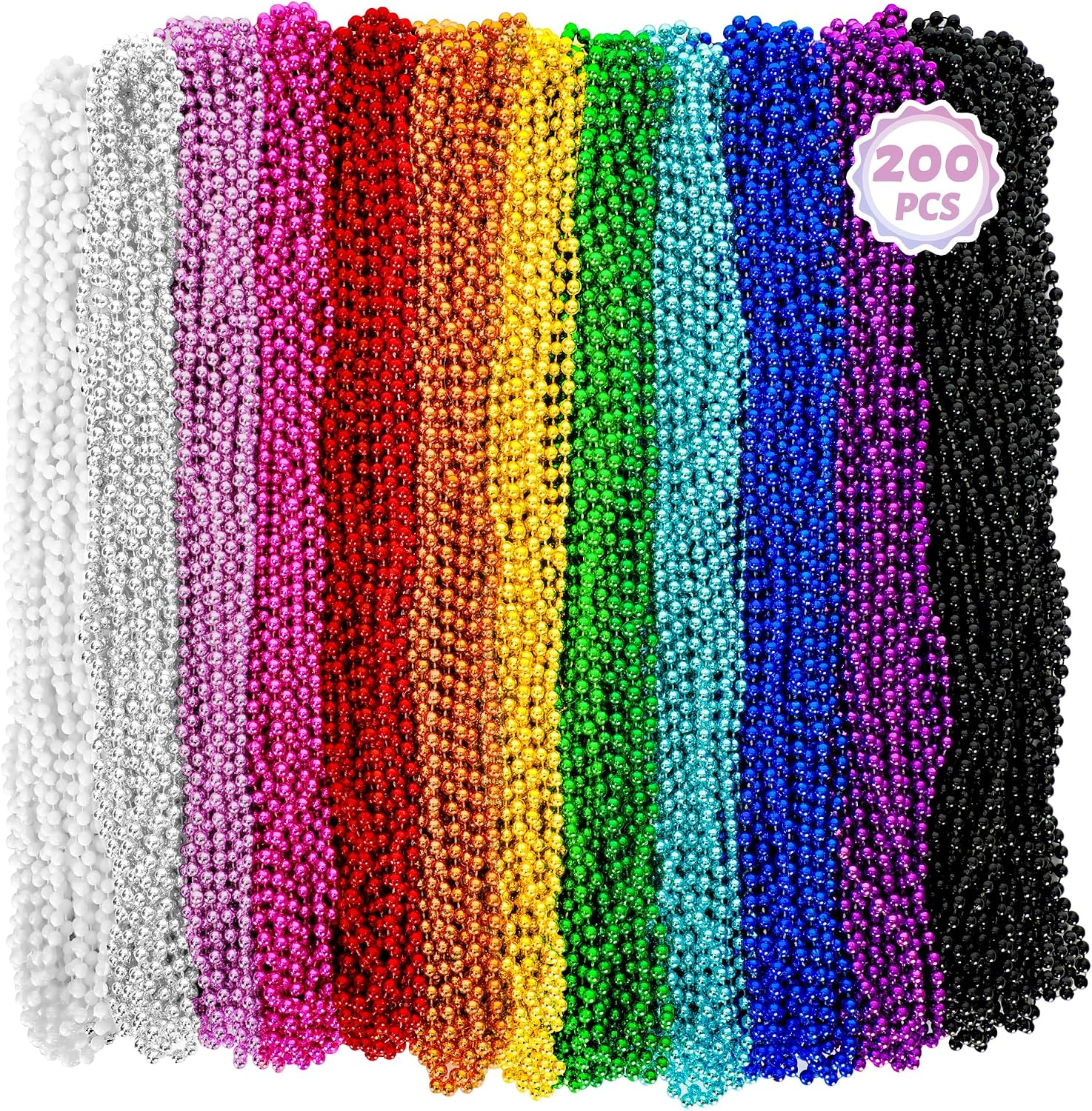 Detalle de Huskein 200PCS Mardi Gras Beads, 33-Inch Colorful Bead Necklaces Set