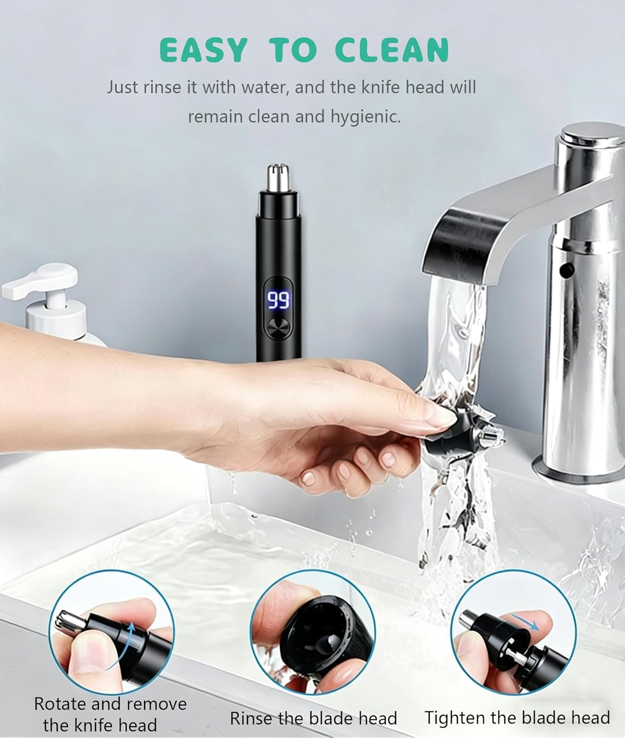 Detalle de Rechargeable Nose Hair Trimmer with LCD Display and 360° Rotating Blades