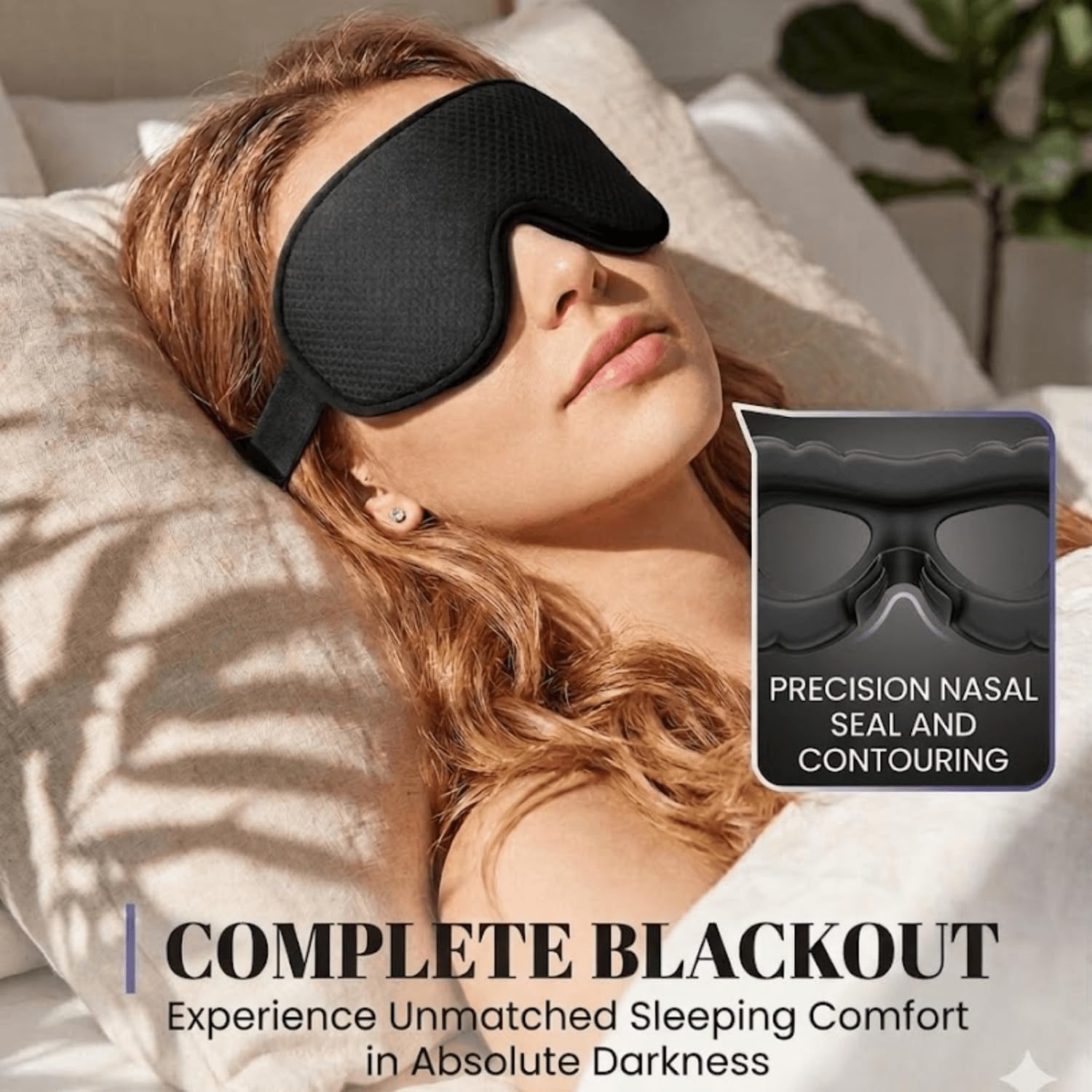 Detalle de CHEFRA 3D Eye Mask-Black Sleep Mask with Memory Foam and Adjustable Strap
