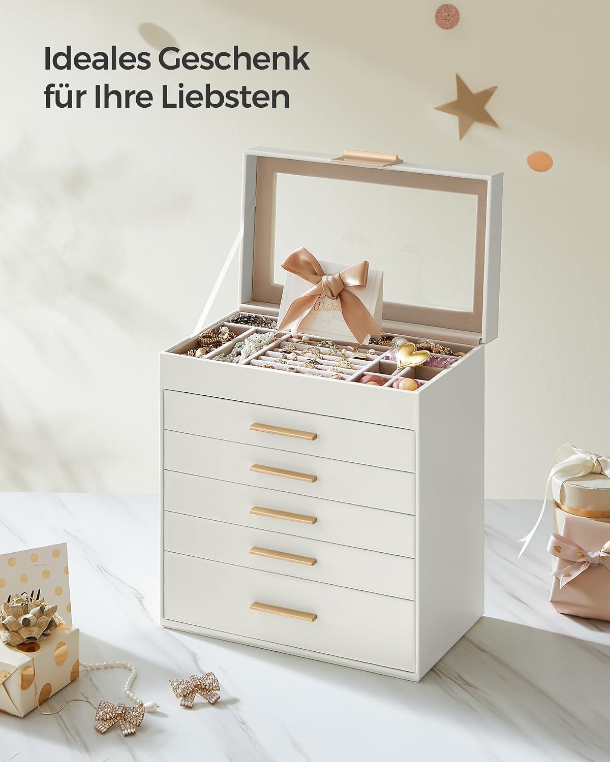 Thumbnail 6 de SONGMICS GISELLA Schmuckbox Glasdeckel 6 Ebenen