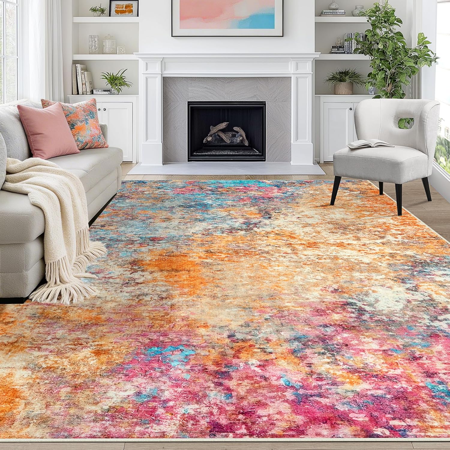 Imagen de 9x12 Washable Area Rug for Living Room with Non-Slip Backing — Abstract Large Rug en OfertitasTOP