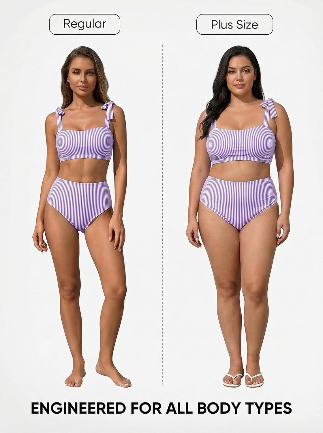 Thumbnail 4 de Herseas Women's Tie Shoulder Bikini Sets: Striped, High-Waisted 2-Piece Swimsuit