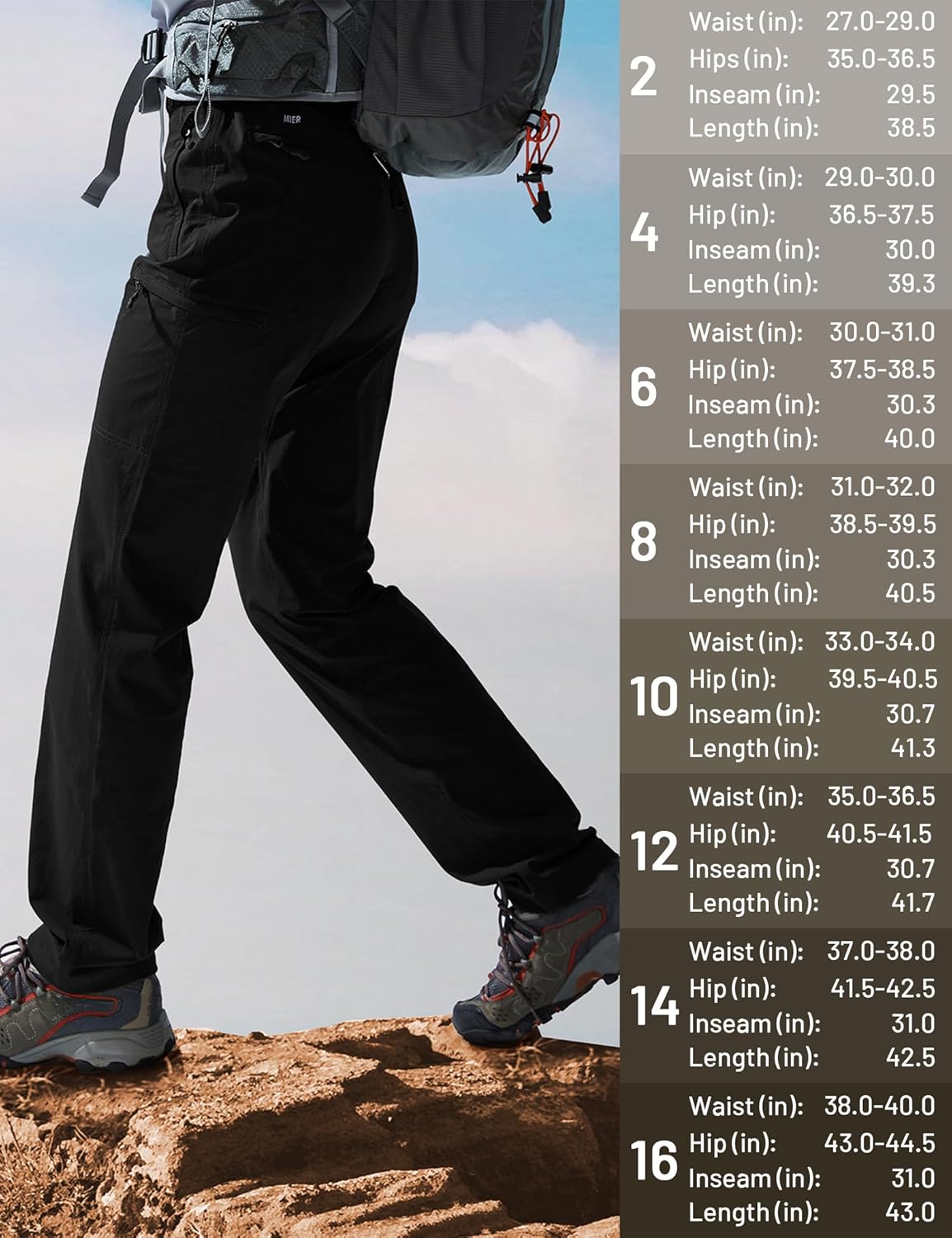 Detalle de MIER Women’s Quick Dry Cargo Pants (Lightweight Tactical Hiking Pants) with 6 Pockets