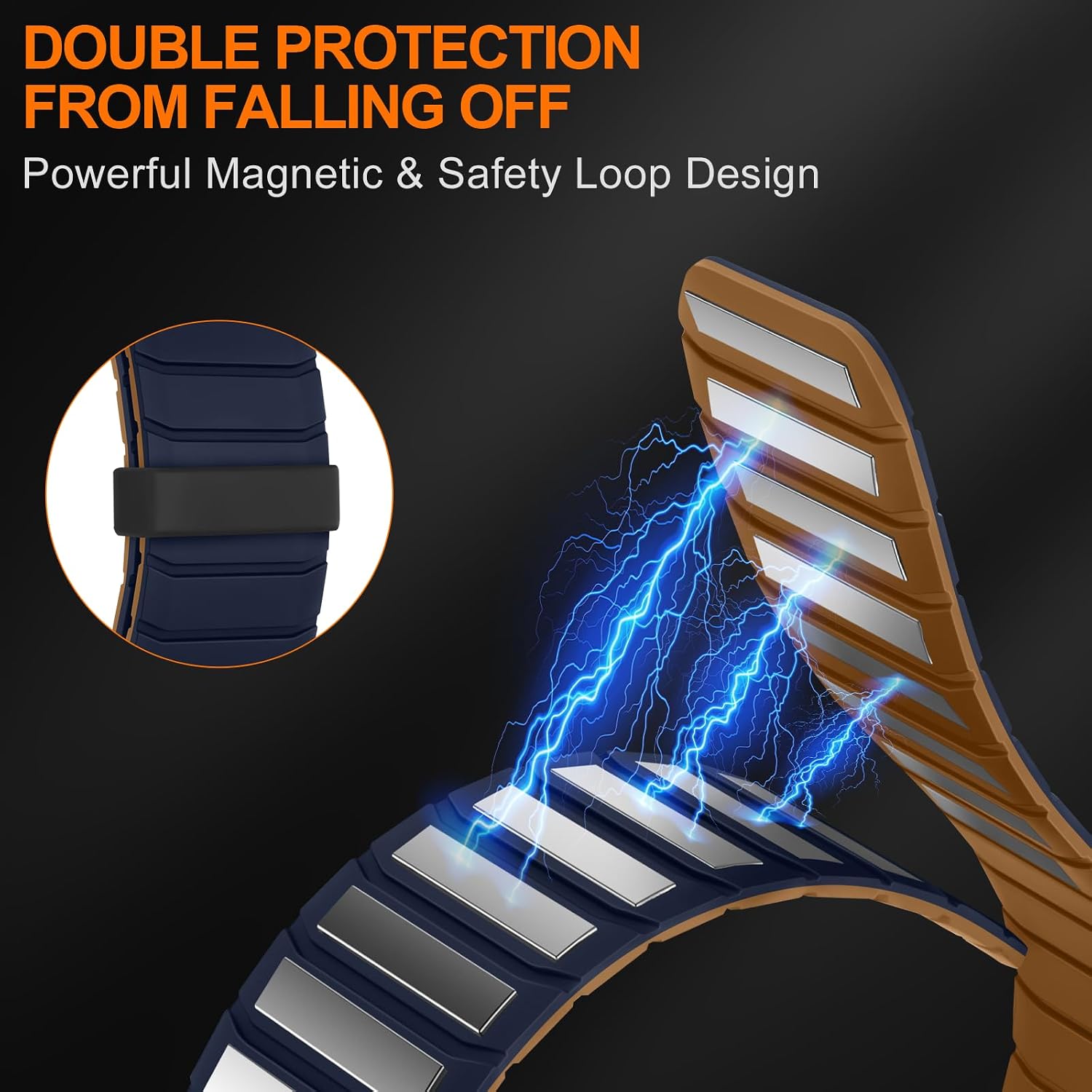Detalle de Tasikar Double Sided Magnetic Silicone Strap for Apple Watch (42–38mm) – Brown Indigo