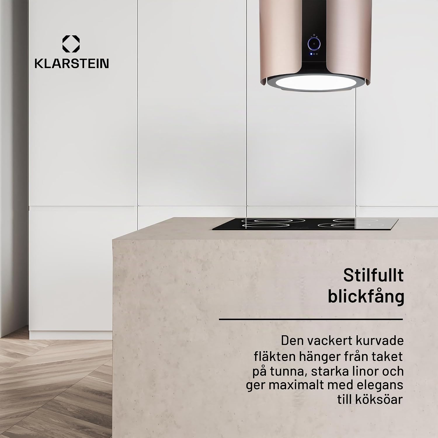 Detalle de Klarstein Skyfall Smart 1003539 frihängande köksfläkt, guldfärgad, 402 m³/h