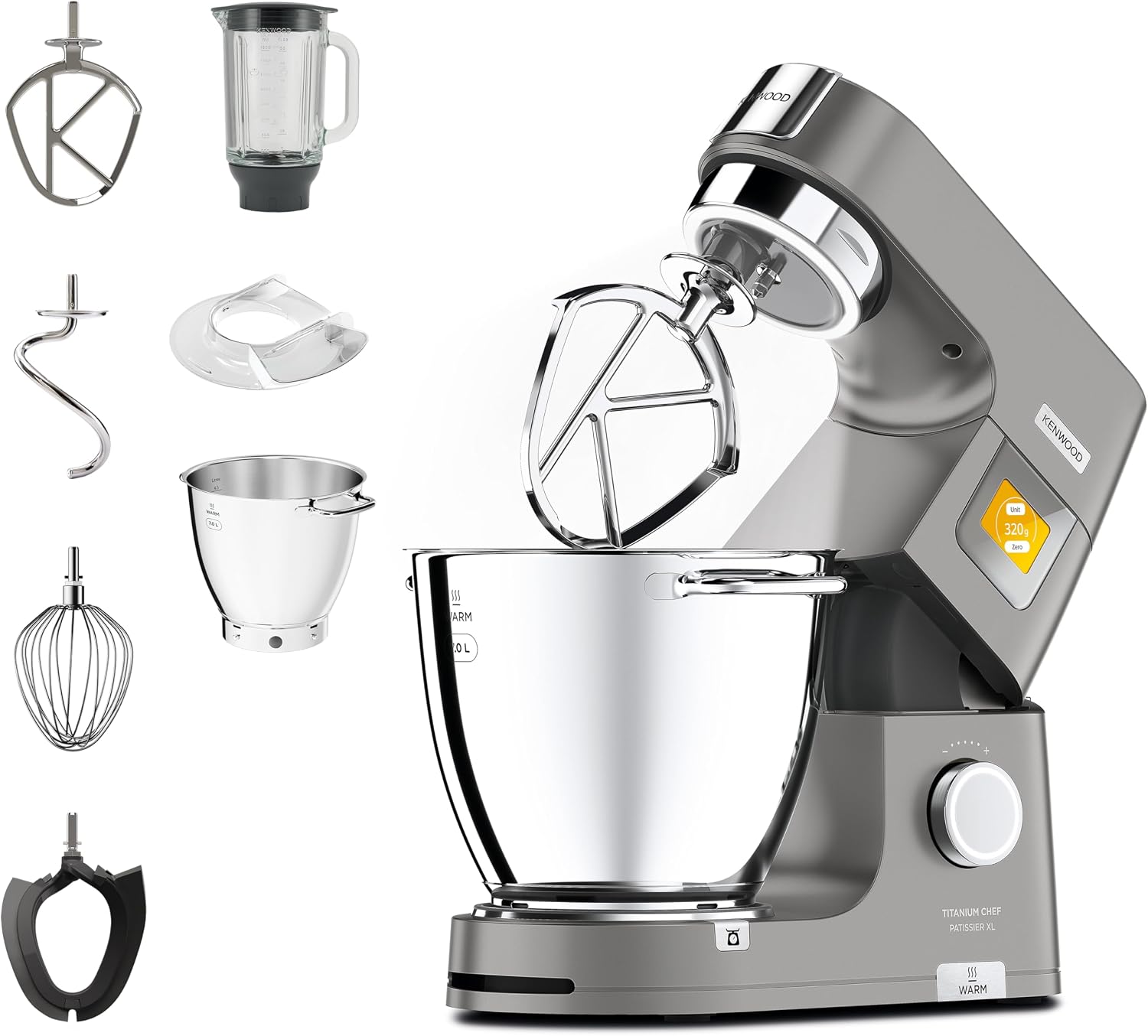 Detalle de Kenwood Titanium Chef Patissier XL KWL90.034SI – Küchenmaschine mit integrierter Waage und 7 l Wärme-Schüssel
