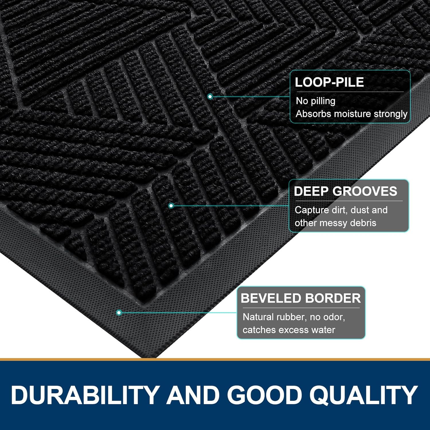 Thumbnail 3 de smiry Smiry Front Door Mat Outside Entrance (47x32) Natural Rubber Doormat for Indoor/Outdoor Entry, Irregular Triangle, Black