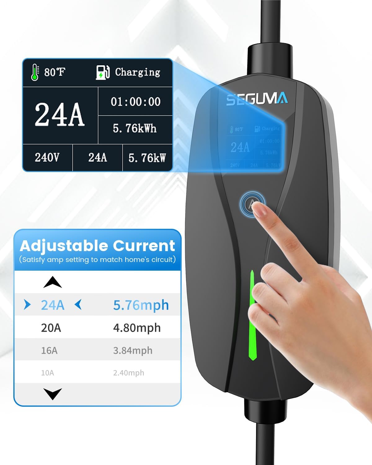 Thumbnail 3 de SEGUMA Level 2 Tesla Charger-24A 240V with NEMA 14-30, 25ft Extension Cable