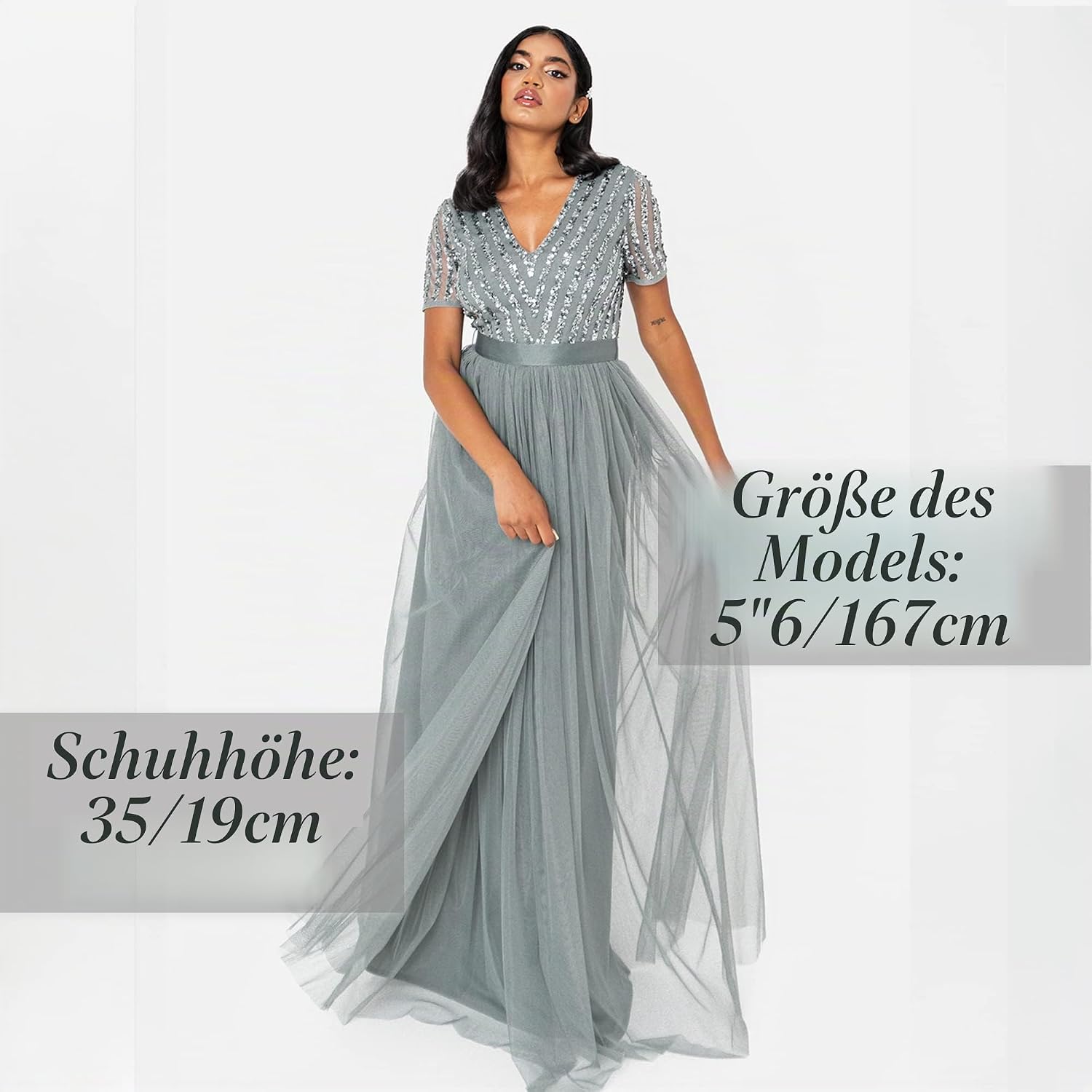 Detalle de Damen Ballkleid Abendkleid mit V-Ausschnitt, Maxi-Länge & Pailletten – ideal als Hochzeitsgast
